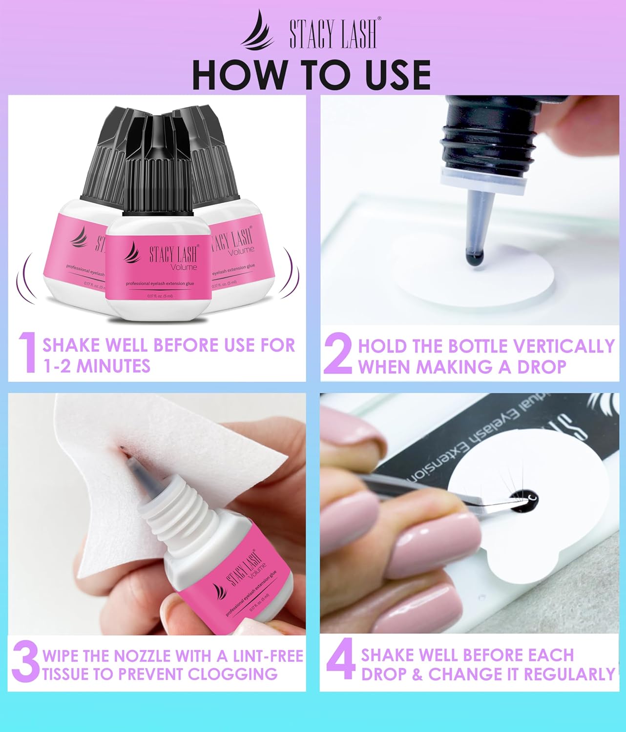 Stacy Lash Volume Eyelash Extension Glue - 0.17fl.oz, 3-4 Sec Dry, 6 Weeks Retention