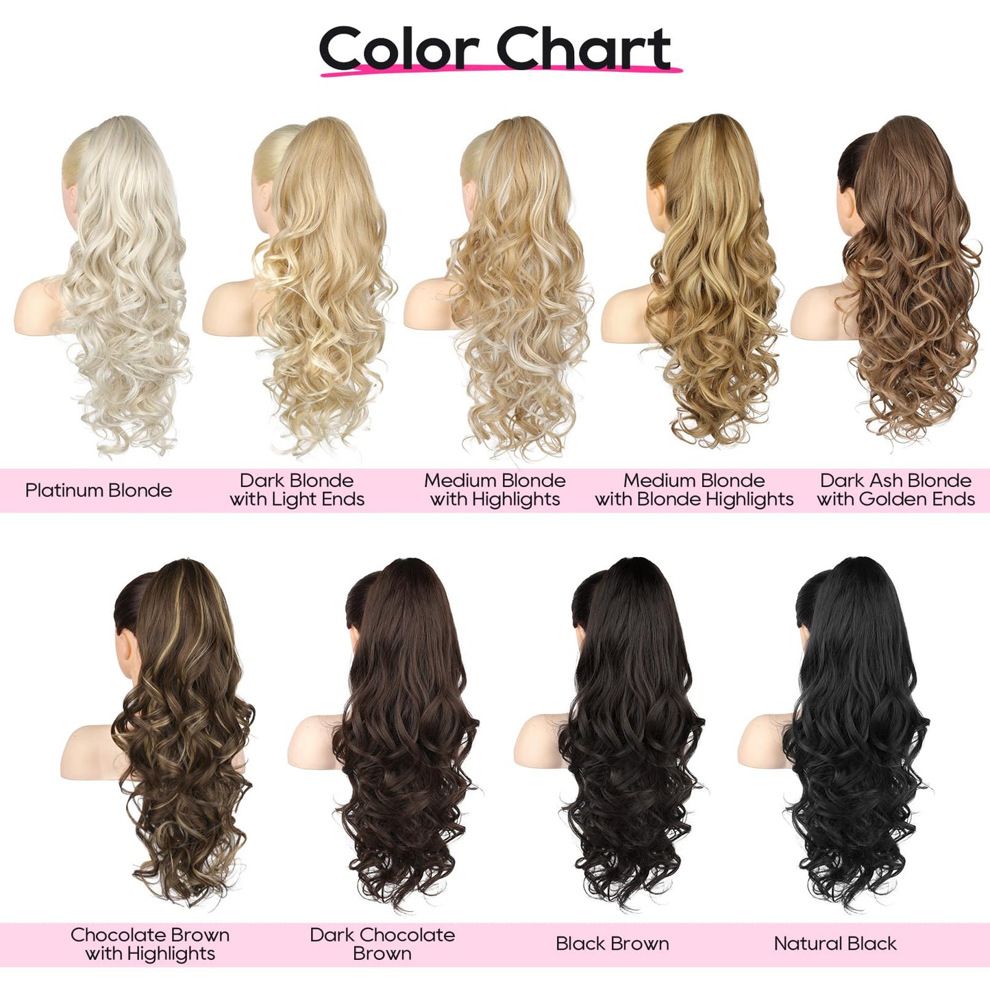 REECHO Ponytail Extension, 24" Claw Clip in Ponytail Extensions Long Curly Wavy Ponytail Hair Extension Jaw Clip on Pony Tails Hairpiece for Women - Medium Blonde with Blonde Highlights