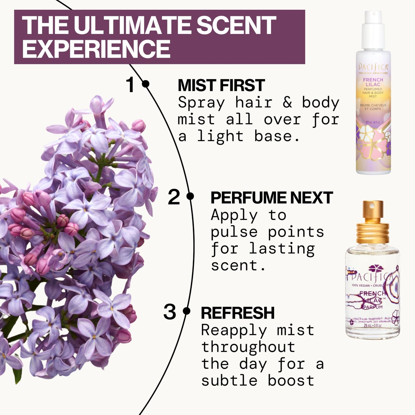 Pacifica French Lilac Perfume & Hair Mist and Body Spray Set – Fresh Spring Lilac Fragrance Duo with Magnolia, Ylang Ylang & Heliotrope Notes Vegan, Alcohol-Free Clean Beauty Fragrance for Her