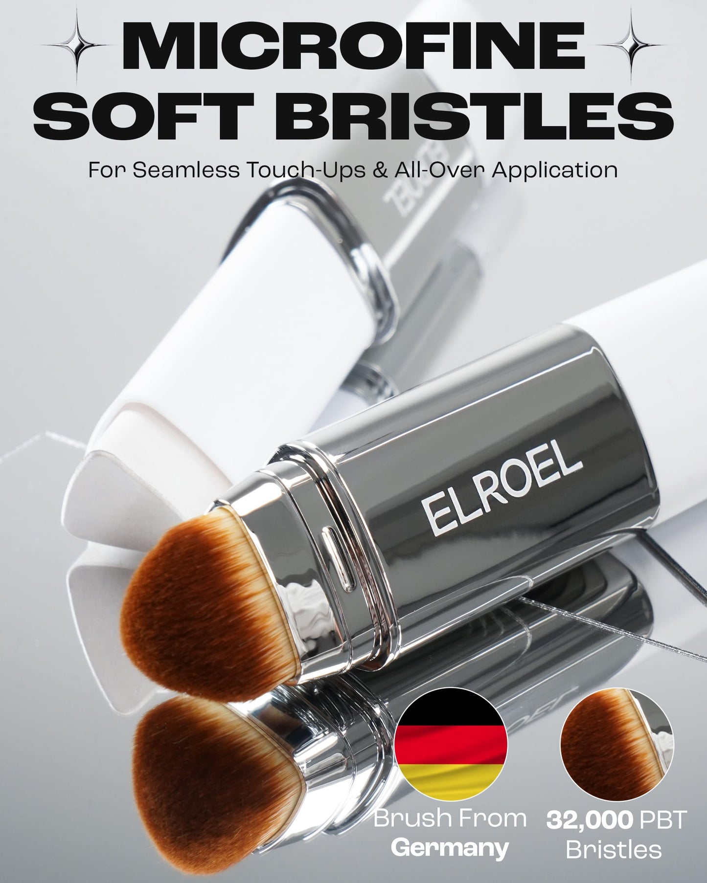 ELROEL Blanc Cover Cream Stick V White - Korean Color-Changing Foundation Stick with Volufiline - Medium to Full Coverage Dewy Finish Base Makeup - Dual-Ended with Detachable Brush (202 Natural)