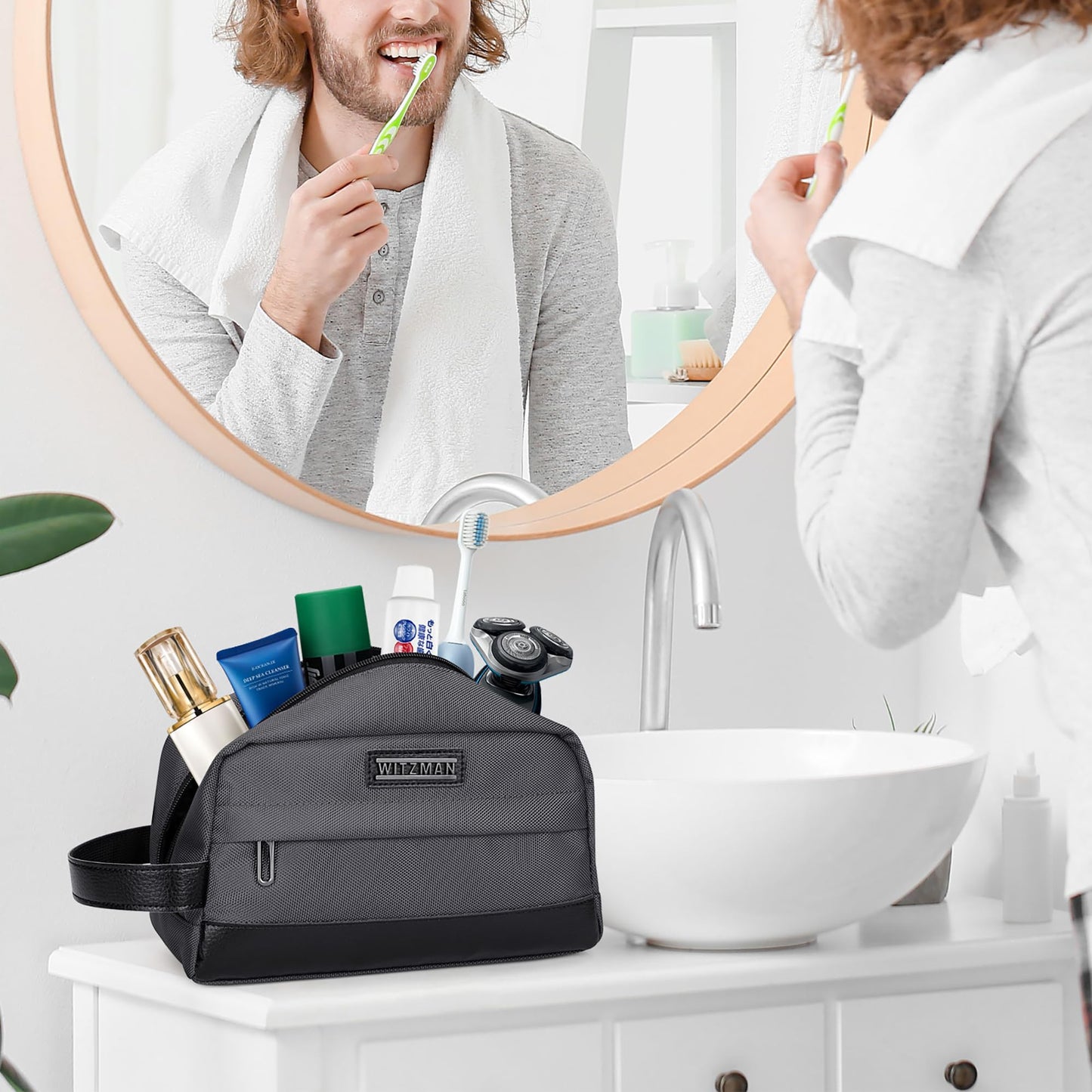 WITZMAN Toiletry Bag for Men Women Lightweight Hanging Travel Bathroom Bag Water-resistant Dopp Kit Shaving Bag Cosmetic bag (B692 Silvery Grey)