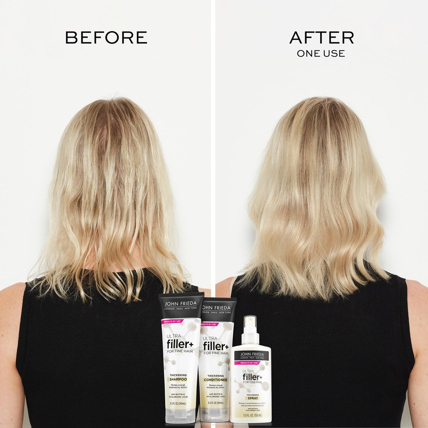 John Frieda ULTRAfiller+ Thickening Conditioner, Strengthening Conditioner for Damaged or Thin Hair, Infused with Biotin and Hyaluronic Acid to Strengthen Hair for Thicker Fuller Results, 8.3 Oz