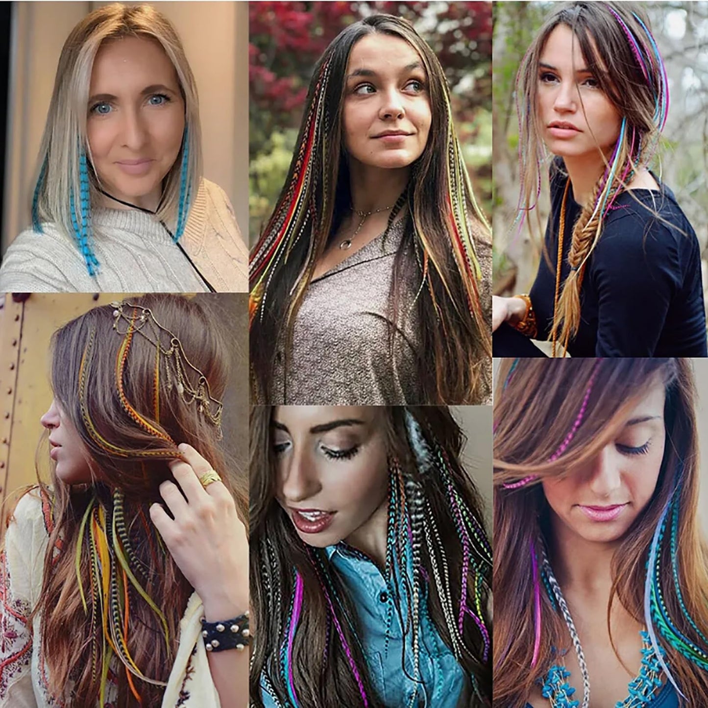 Feather Hair Extensions Kit Feathers for Hair Strand Hair Extensions Clip in Extensions Colorful Hair Strands Hair Extensions for Women 50PCS