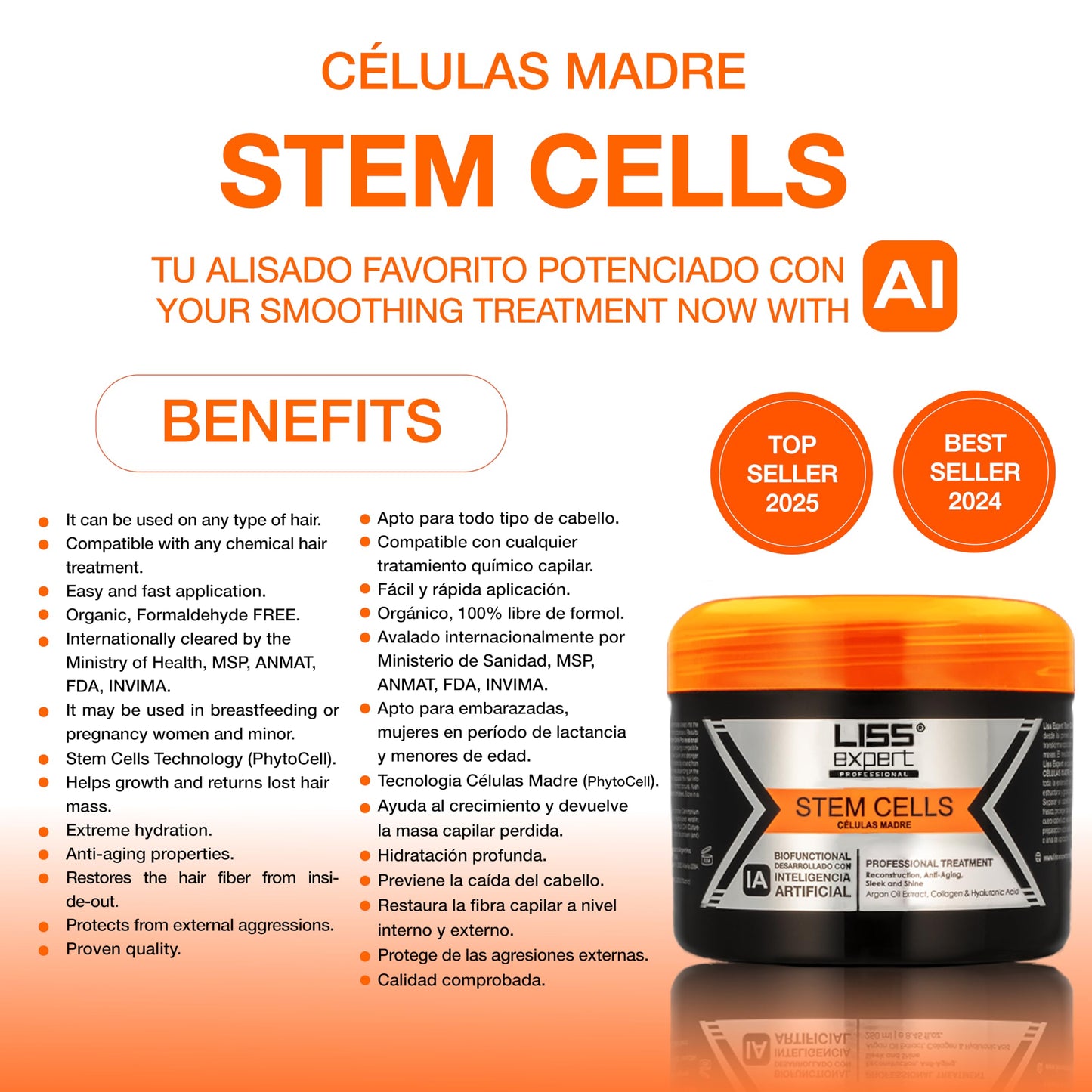 Liss Expert Stem Cells Smoothing Treatment – Organic Keratin & Argan Oil – Nanoplasty for Frizz-Free Repair & Shine – Professional Straightening - ONE Shoulder length application