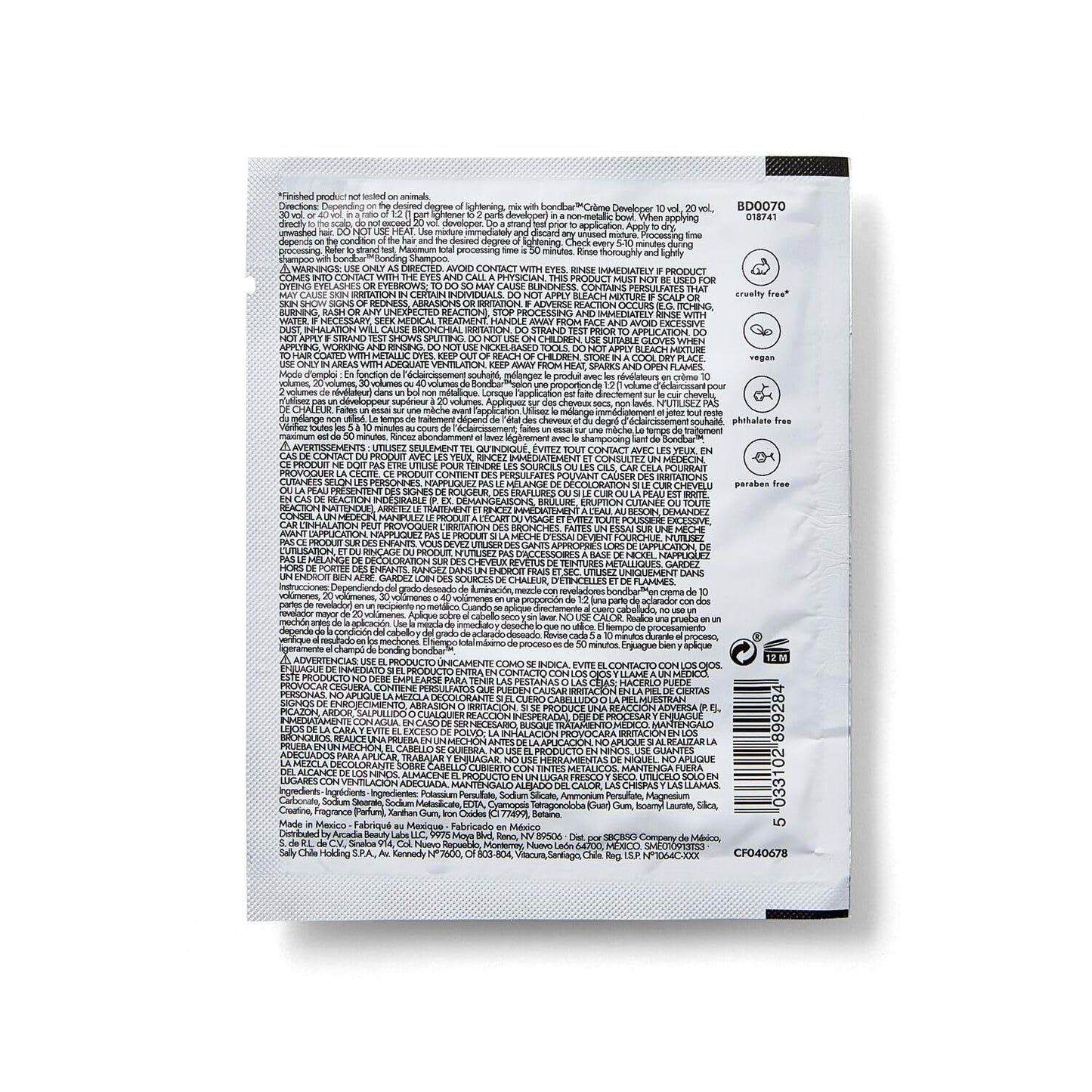 bondbar Bonding Technology Lightener Packette, Vegan, CrueltyFree, Reduces Damage to Hair, 1 oz