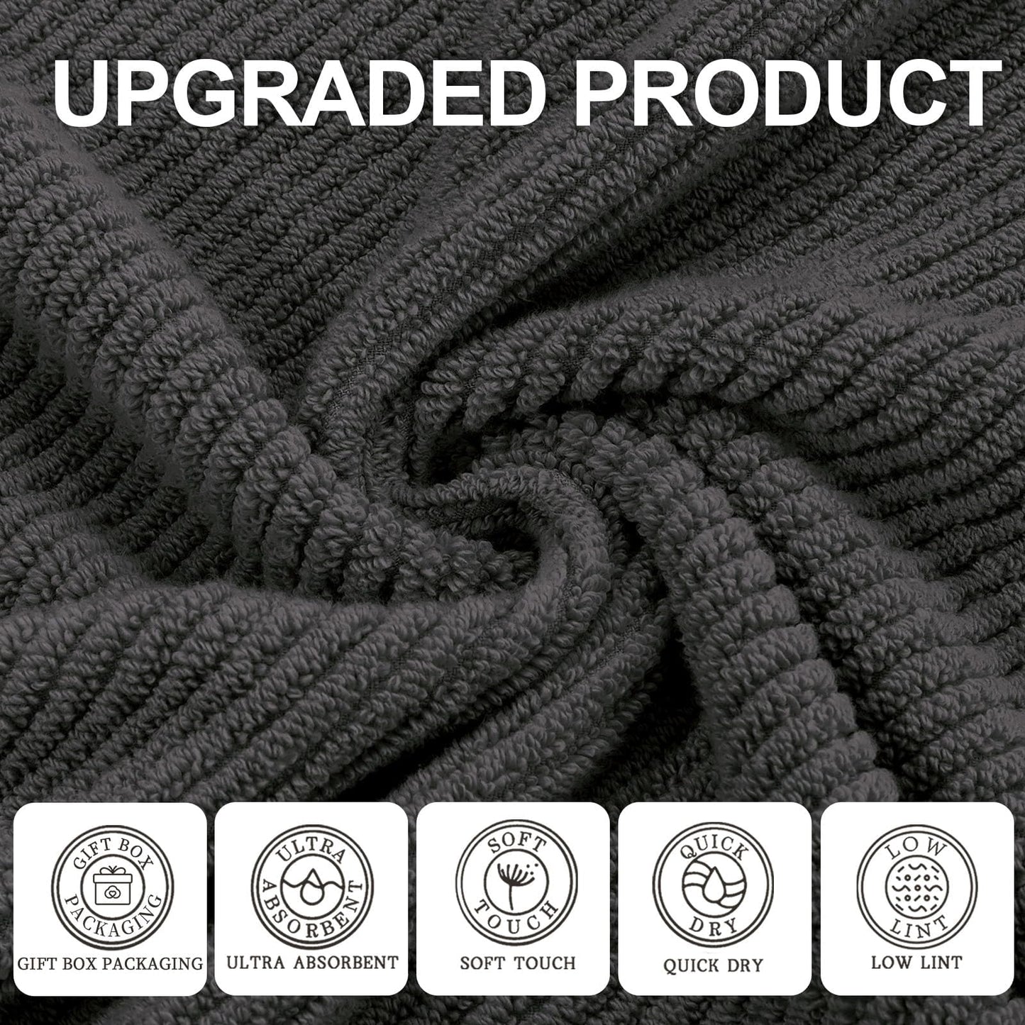 VOOVA & MOVAS Grey Washcloths (6PC, 13"x13") - 100% Cotton | Thick | Quick Dry | Light Weight, 6 Pack Hand Towels, Wash Cloths for Showering, Bathroom Gift Set, Dark Gray