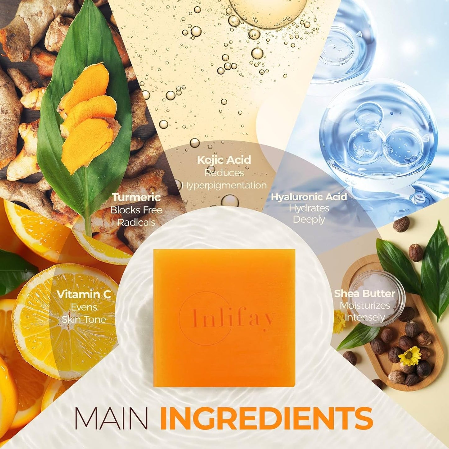 Inlifay Kojic Acid Soap Bar: Dark Spot Remover with Turmeric - Skin Cleasing for Women with Hyperpigmentation - Home Travel Use with African Net Sponge in Summer