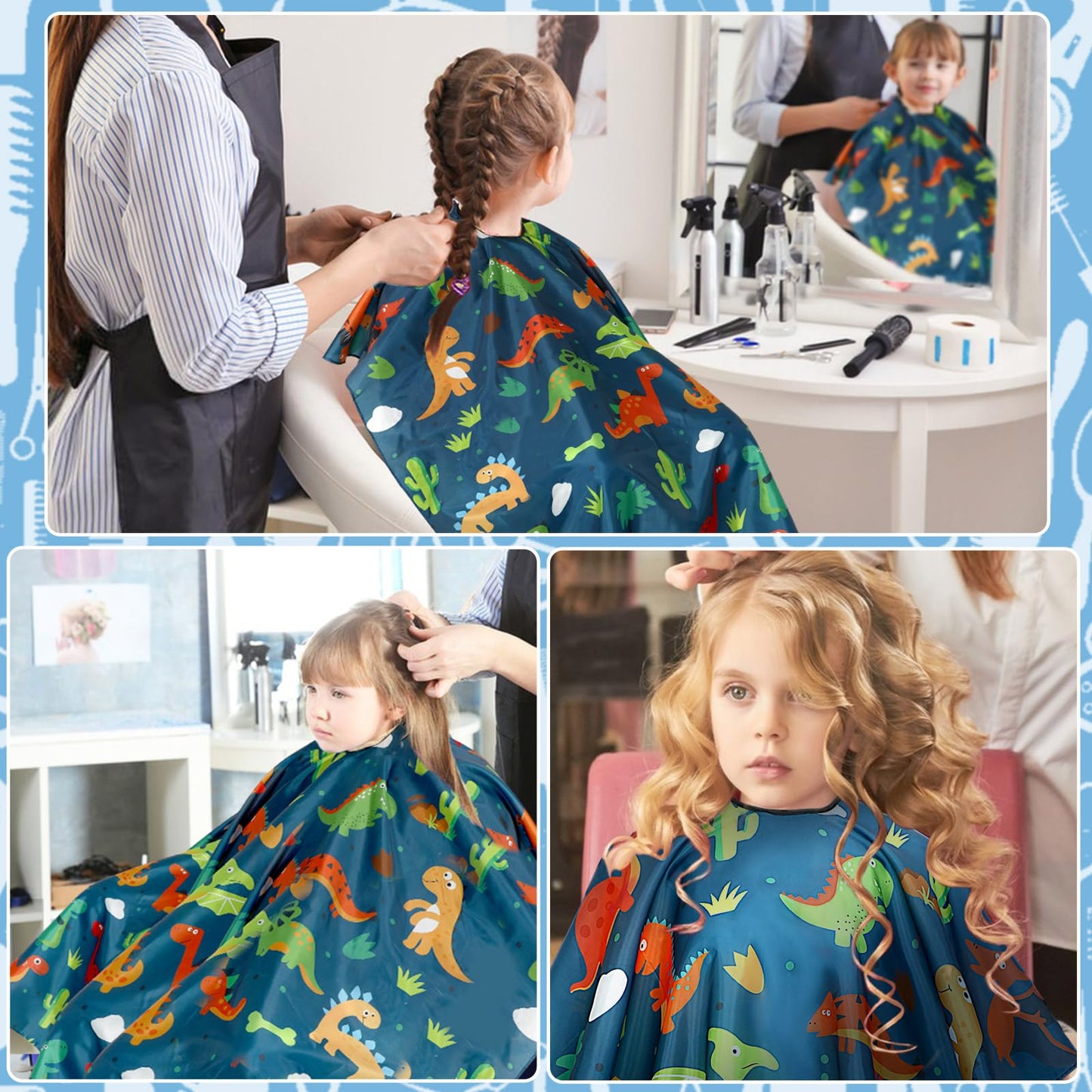 FEBSNOW Kids Hair Cutting Cape,Professional Kids Barber Cape and Neck Duster Brush Cartoon Hairdresser Apron with Adjustable Closure for Children Salon Barber Supplies for Kids & Adults 55x39 Inches