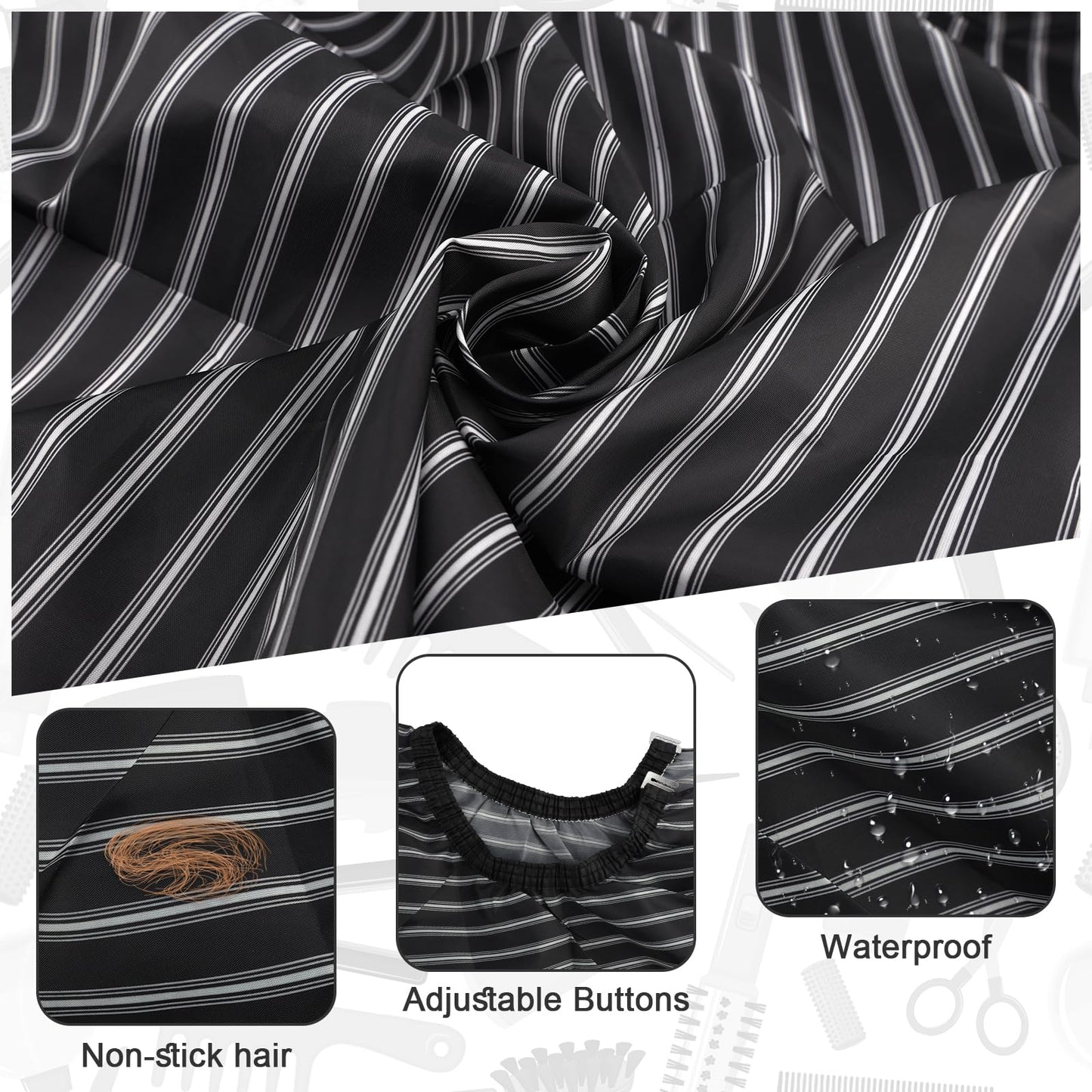 NICEMOVIC Hair Cutting Barber Cape for Men Women Kids with Neck Duster Brush and Barber Brush, Professional Barber Accessories Cleaning Supplies for Salon Haircut Styling (Black Stripe)