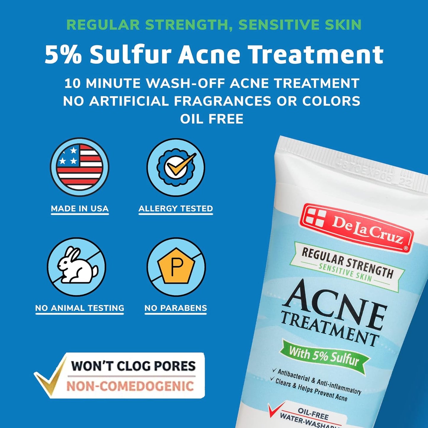 De La Cruz 5% Sulfur Ointment - Cystic Acne Treatment for Face and Body - Daily 10 Min Spot Treatment Mask - Safe and Effective Game Changing Hormonal Acne Treatment that Clears Up Pimples 2.6oz Tube
