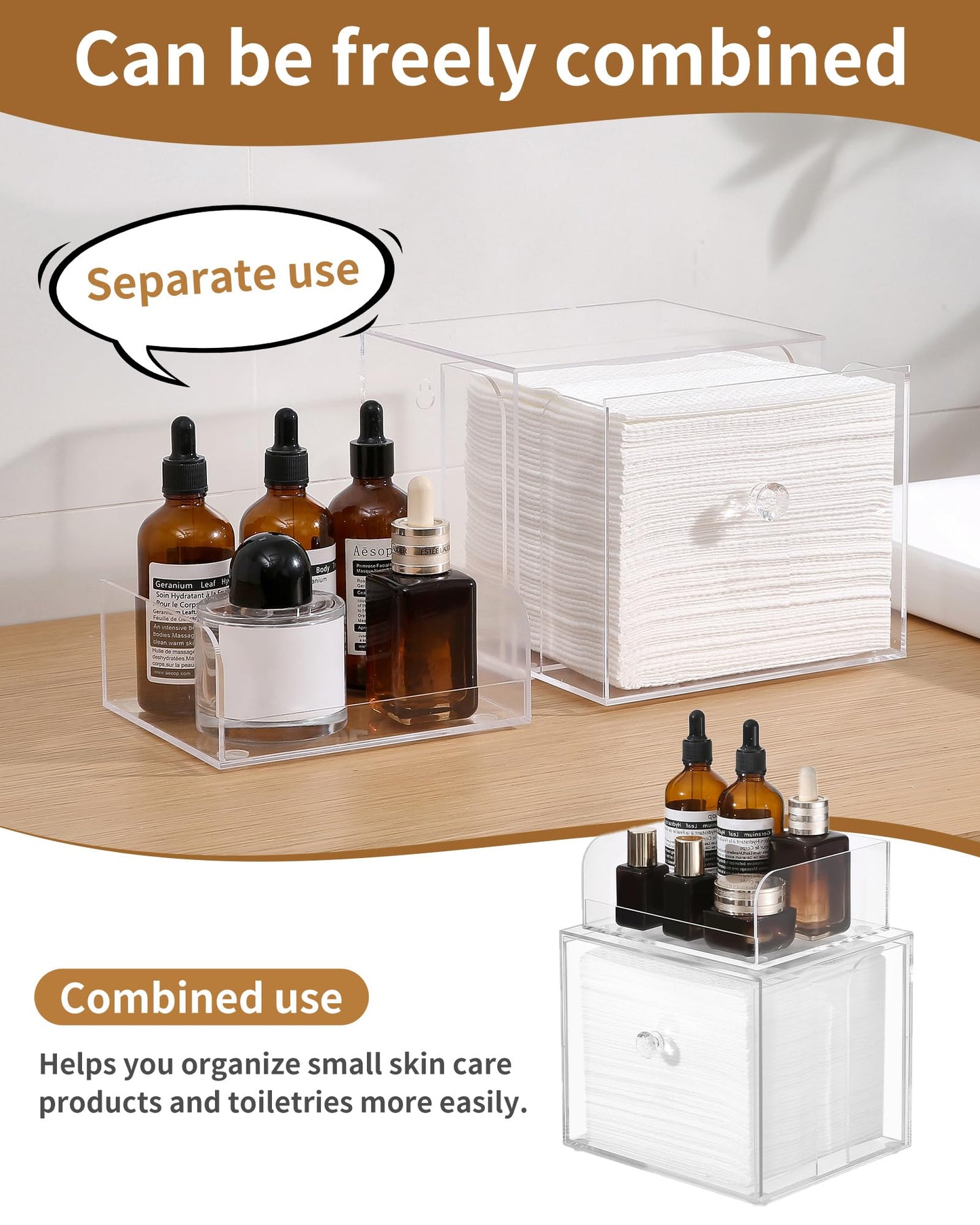 Wanapure Disposable Face Towel Holder With Makeup Organizer, Acrylic Storage Box for Clean Skin Club With Drawer, Luxe Box (Excluding Facial Towels)