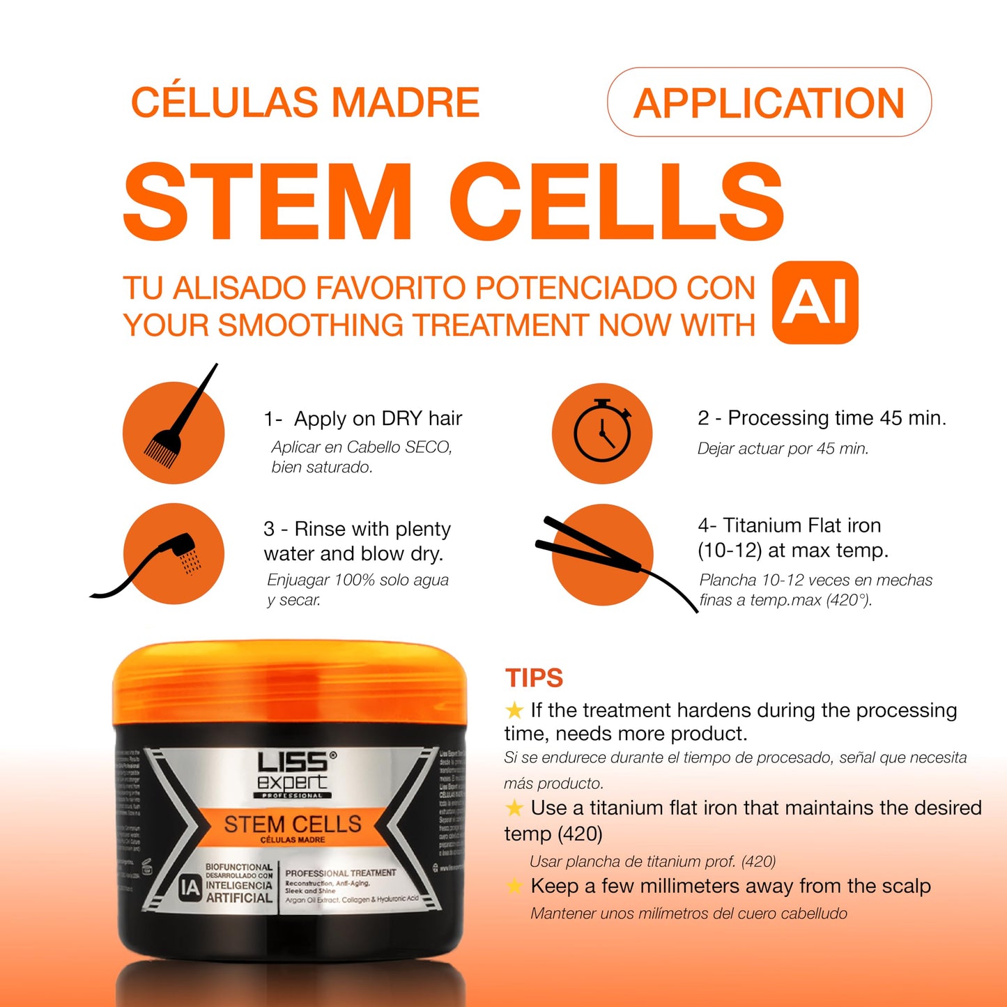 Liss Expert Stem Cells Smoothing Treatment – Organic Keratin & Argan Oil – Nanoplasty for Frizz-Free Repair & Shine – Professional Straightening - ONE Shoulder length application