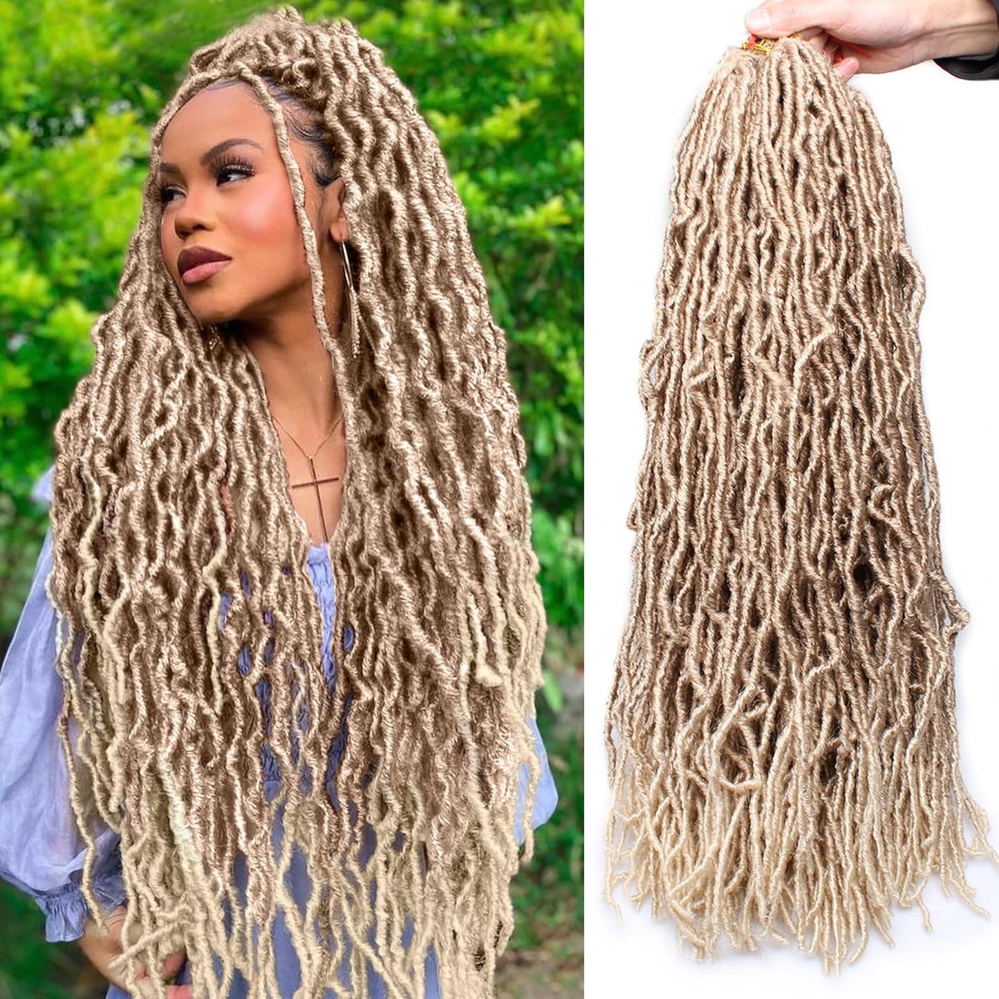 Faux Locs Crochet Hair - 18 Inch Pre-Looped 7 Packs Soft Natural Black Goddess Locs for Women