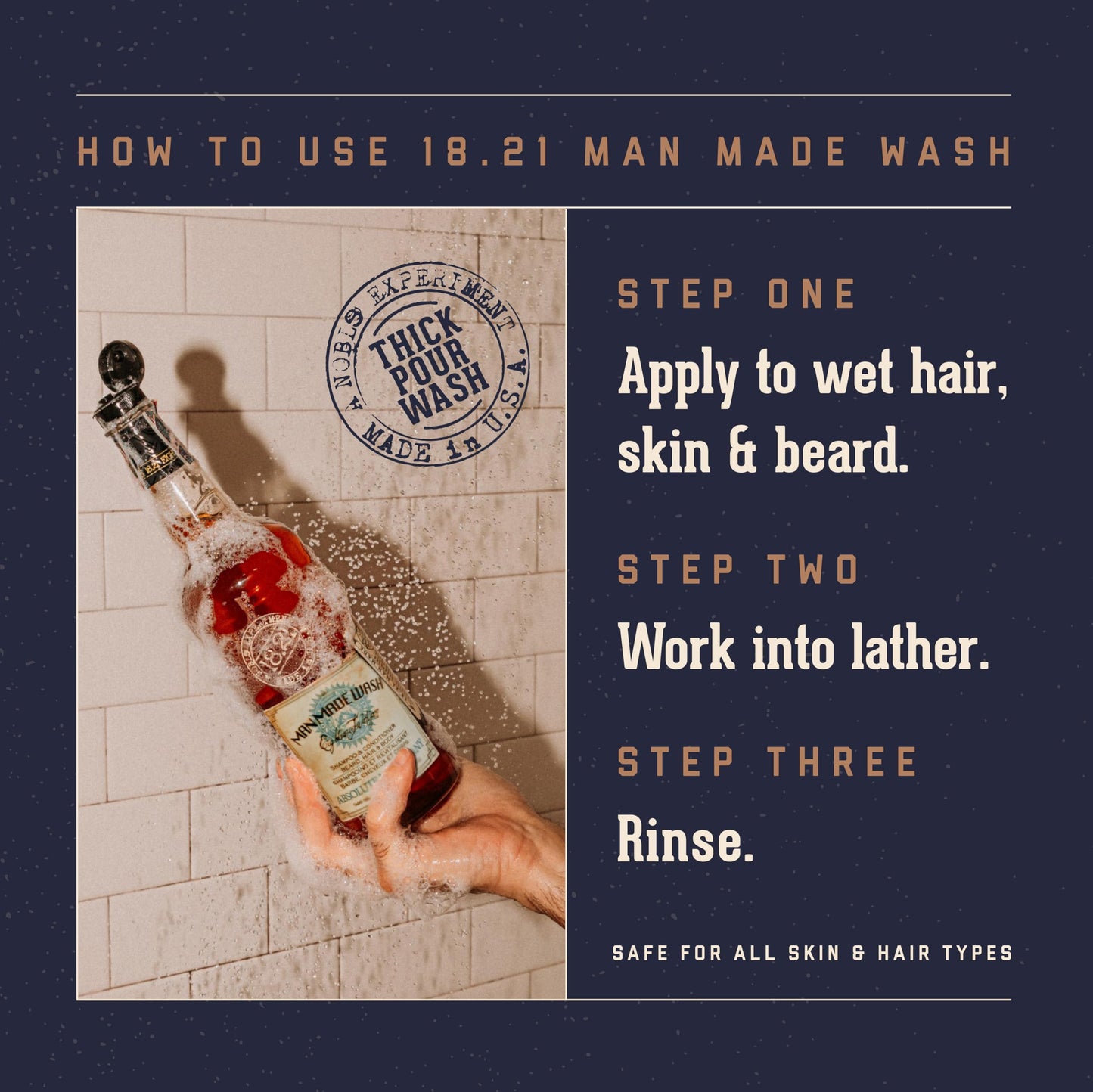 18.21 Man Made Original Absolute Mahogany 3-in-1 Body Wash, Shampoo, & Conditioner for Men, All Hair & Skin Types, Strengthens and Moisturizes in a Manly Aroma, 3.4oz