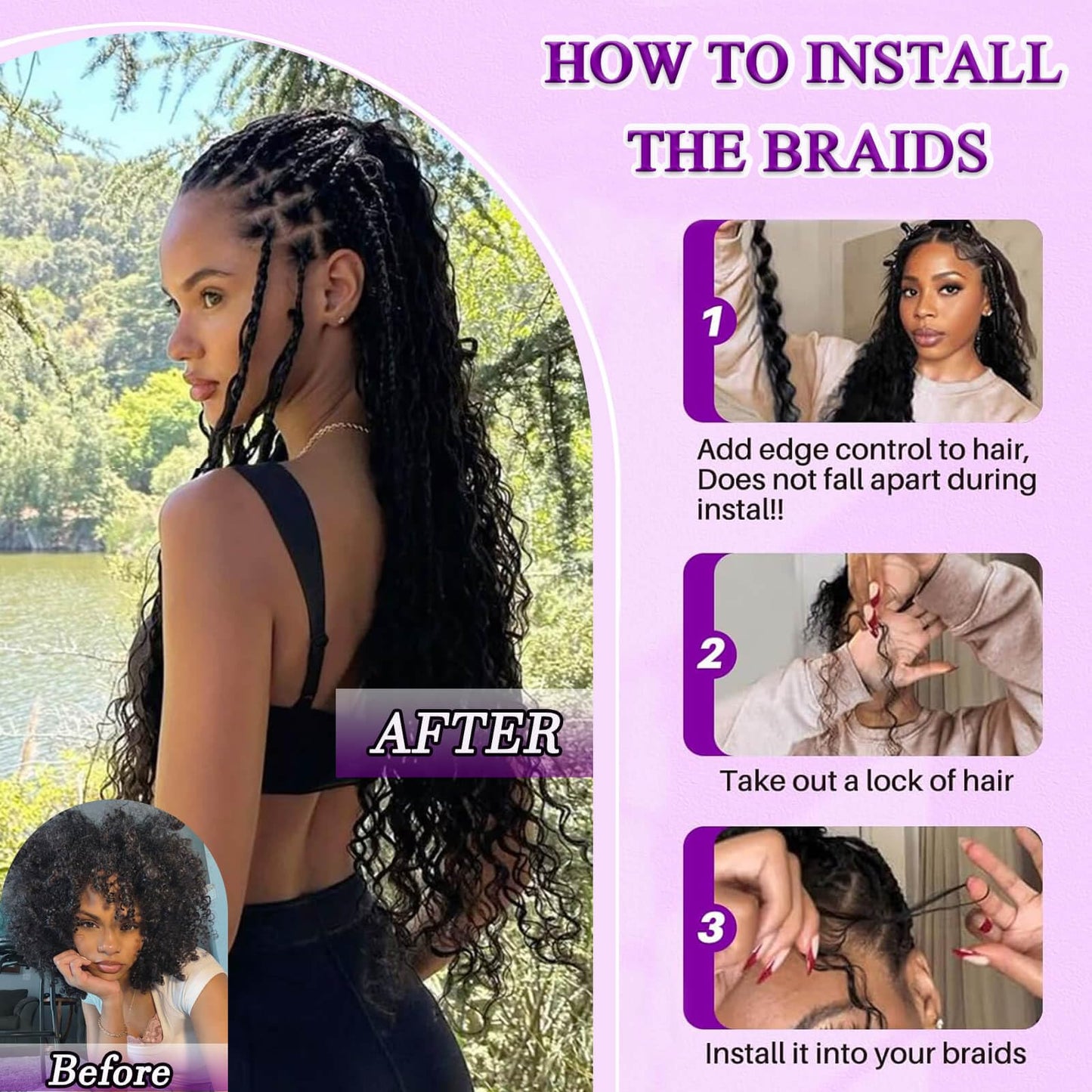 Boho Hair for Braiding 110g 24 Inch Deep Water Wave Boho Braids Human Hair No Weft 12A Brazilian Virgin Curly Bundles Human Hair Extensions 3 Braids/Pack Wet and Wavy Bundles Human Braiding Hair