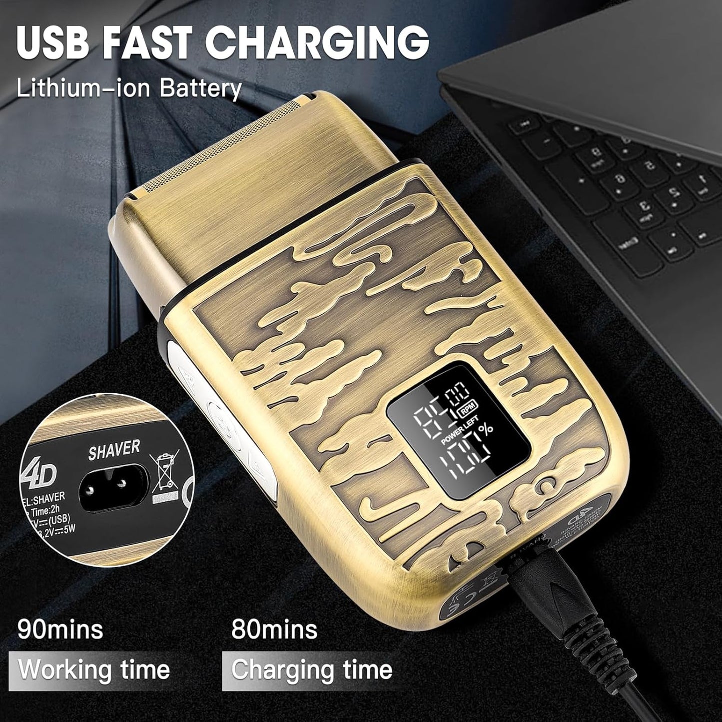 Powerful Foil Bald Shaver for Men - Cordless Electric Razor & Beard Trimmer with LED Display