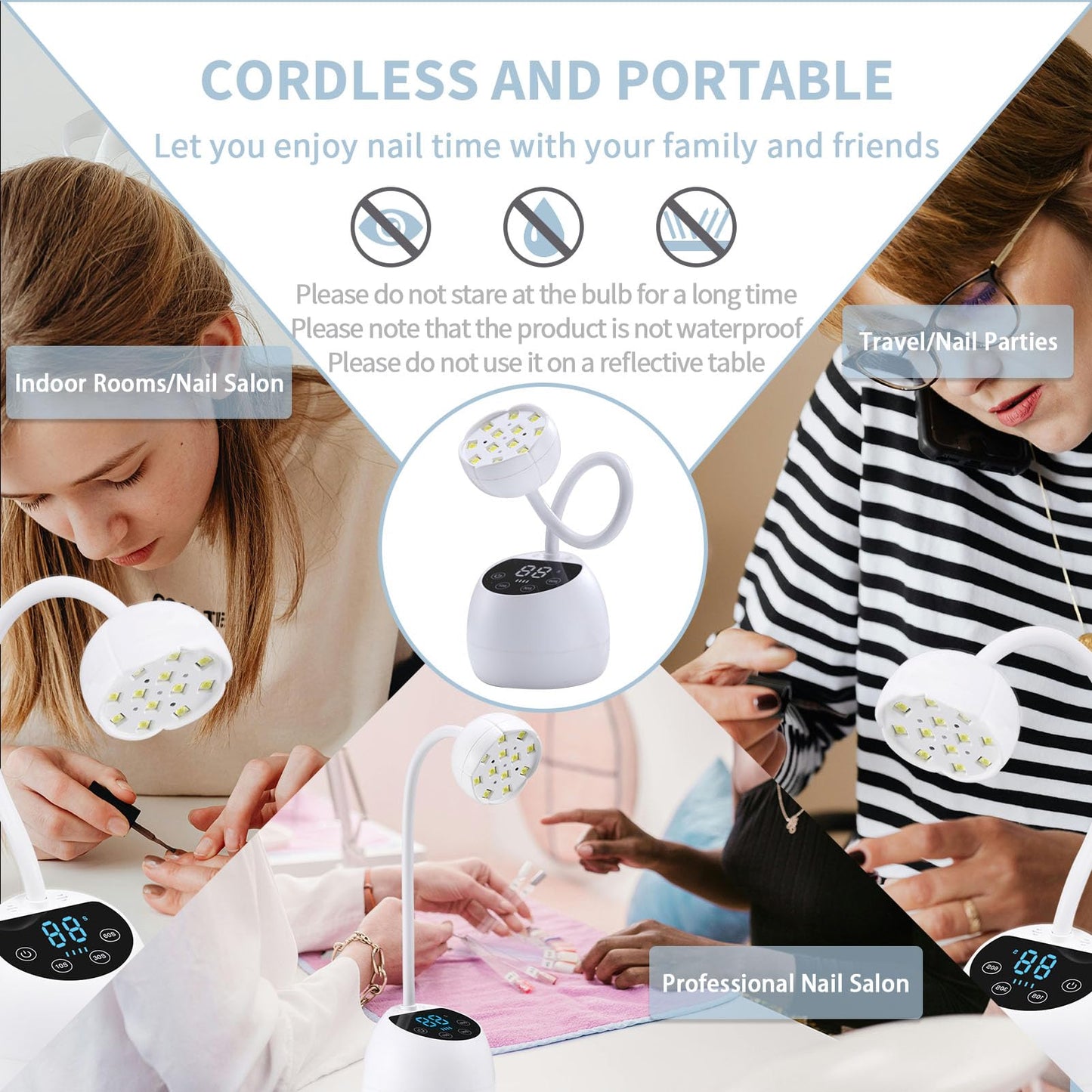 PHAIN Mini U V LED Nail Lamp with 3 Timers and LCD Display,36W Cordless Flash Cure Gel x Nail Lamp, Auto Sensor Gooseneck Portable USB Gel Nail Dryer U V Light for Home DIY, Pearl White, ML-10003