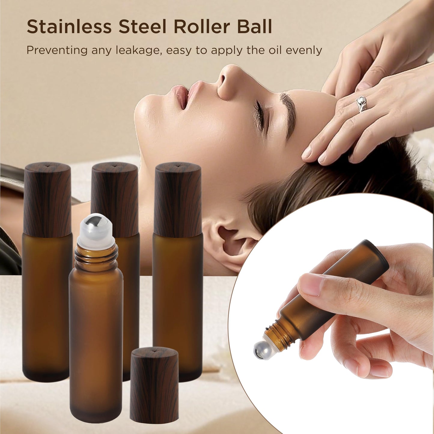 SESENSE Essential Oil Roller Bottles, 10ml Thick Glass Perfume Roller Bottles with Funnel Opener and Dropper Amber Glass Empty Bottles with Stainless Steel Roller Balls (Amber, 4 Pack)