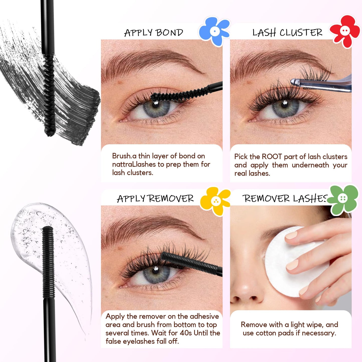 LA MAESII Lash Bond and Remover, 2 in 1 Lash Cluster Glue and Lash Remover for Eyelash Clusters Waterproof Lash Glue with Strong 72H Hold, Quick Removal Without Residue