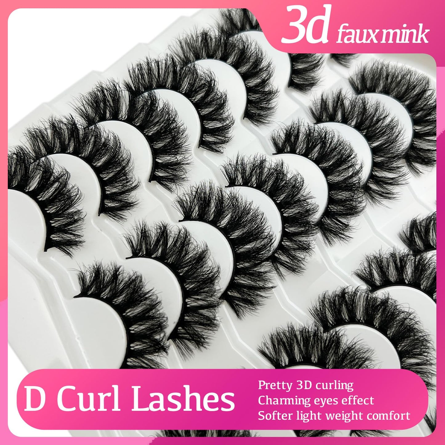 etokdos Fluffy Lashes D Curl Dramatic Strip Lashes Mink 20mm Long Big Eyelashes Pack 3D Volume Faux Mink Fake Lashes Pack