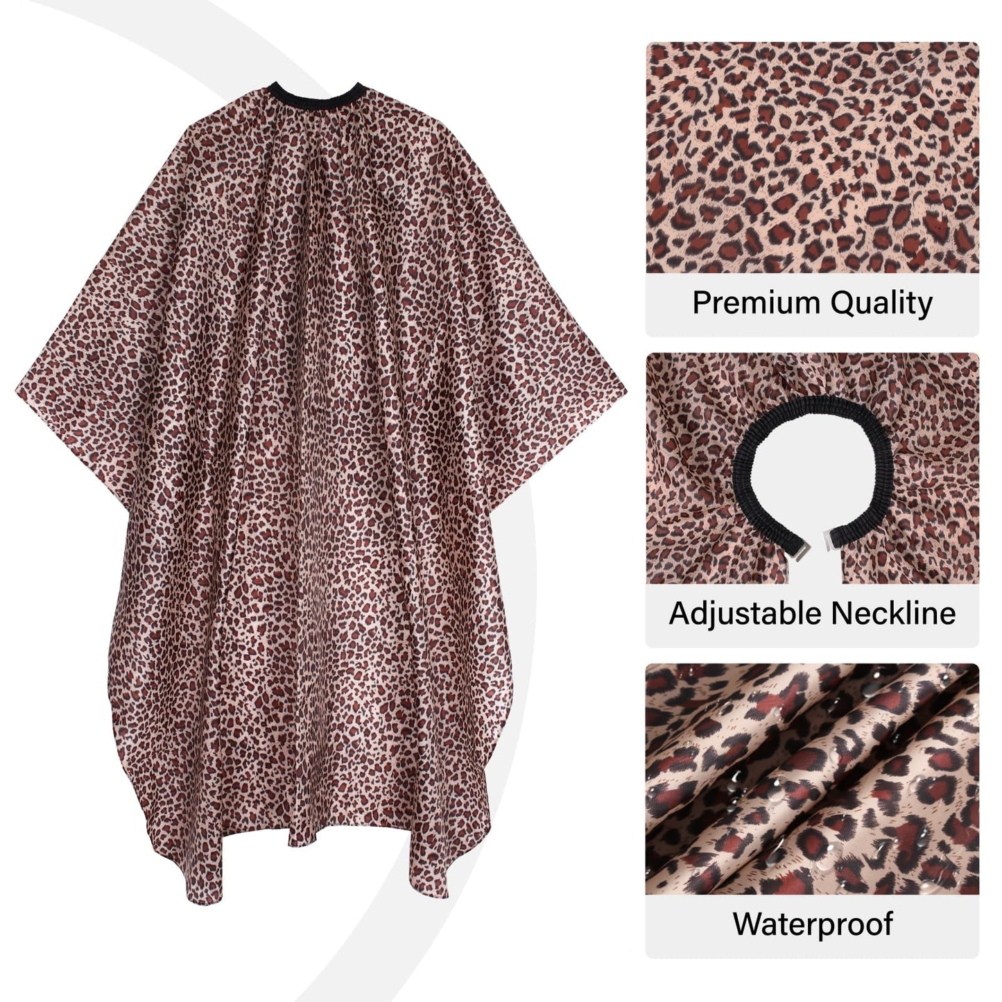 Waterproof Leopard Hair Cutting Cape - 64" x 56" Salon Cape with Adjustable Neckline for Professional Stylists and Home Use