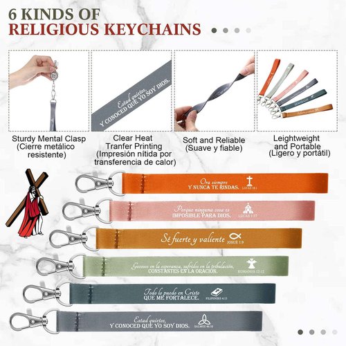 Huhumy 12 Pcs Thanksgiving Christian Gift for Women Religious Makeup Bags Bible Verse Lanyard Keychain Gifts for Christmas Church(Bright Colors,Spanish Boho)