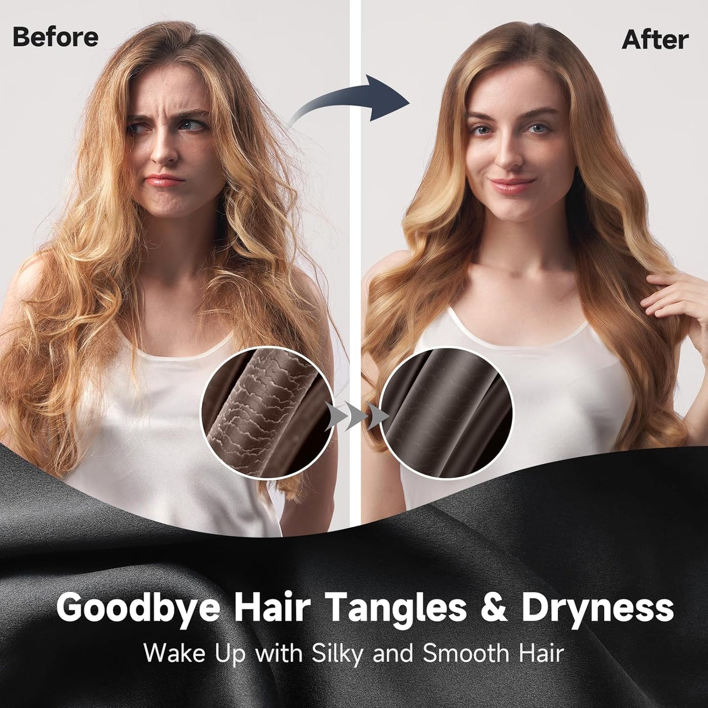 22 Momme Mulberry Silk Bonnet for Women - Double-Sided Non-Slip Sleep Cap for Long Curly Hair, Adjustable Band, Ebony