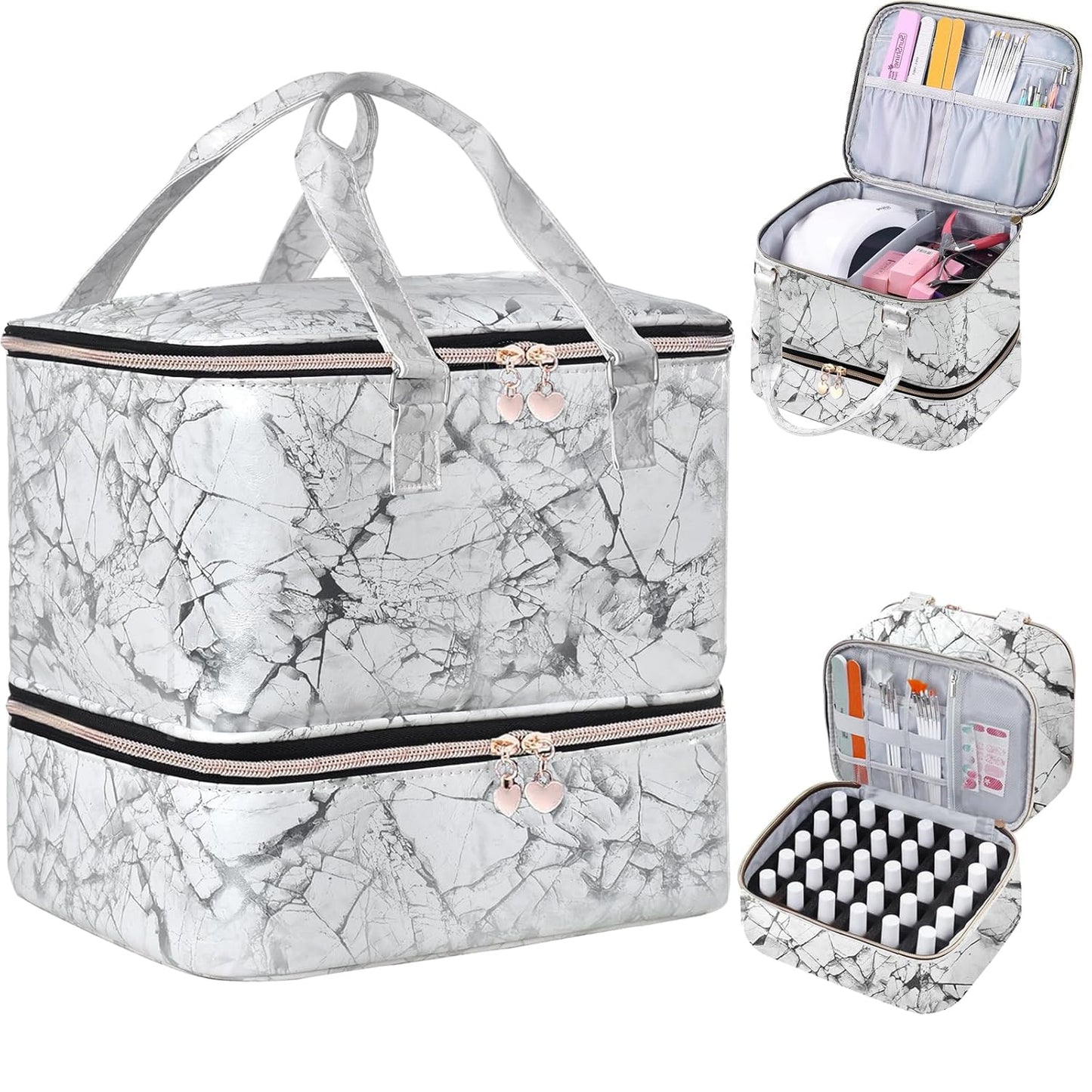 Nail Polish Organizer Bag with Travel Case for 30+ Bottles & Nail Lamp - Purple