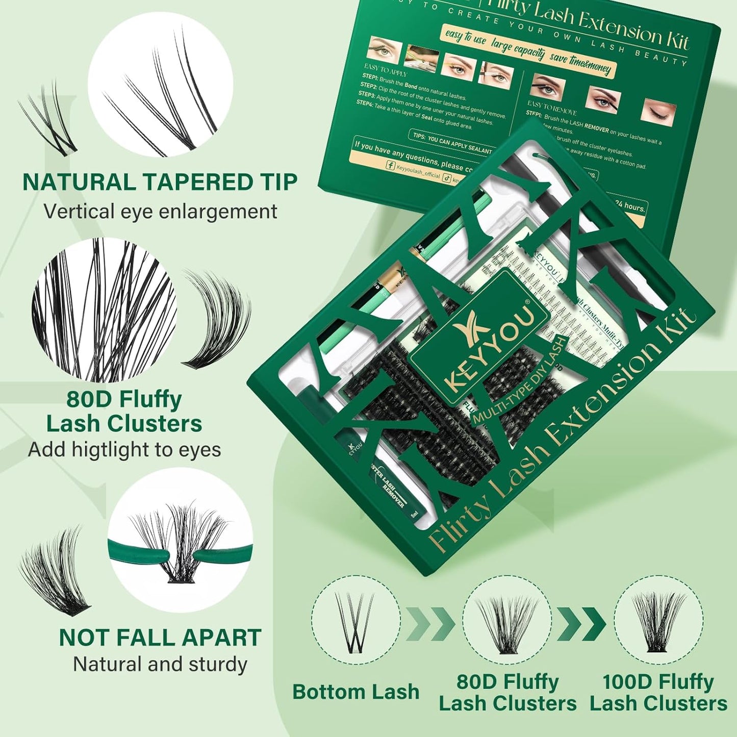 DIY Lash Extension Kit - 280 Soft Cluster Lashes, 100D Curl, Easy Application with Bond & Seal