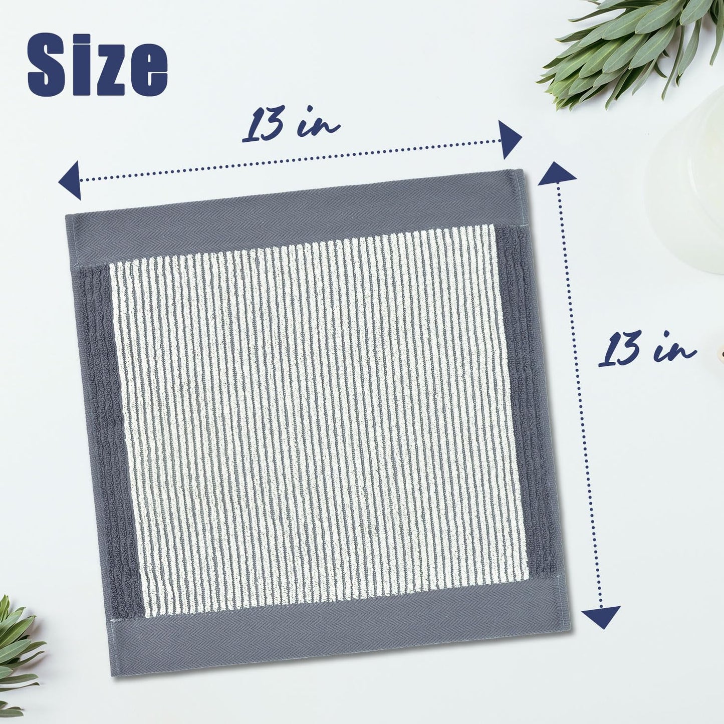 Cleanbear Wash Cloths for Showering, 12 Washcloths with Stylish Jacquard Weaved Design, Cotton Washcloth Set, 13 x 13 Inches, Gray