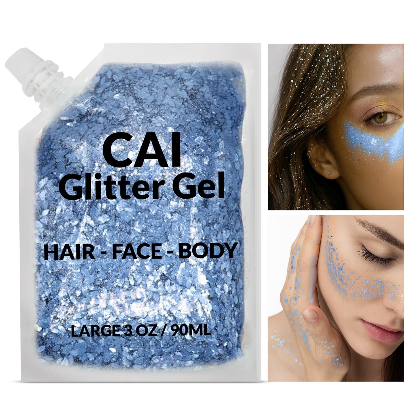 Face, Body & Hair Glitter Gel – Halloween Glitter for Kids and Women – 3 Oz Cosmetic-Grade Gel w/Moon & Stars for Festivals & Halloween Party, Easy Apply & Wash Off - Blue 2Pack