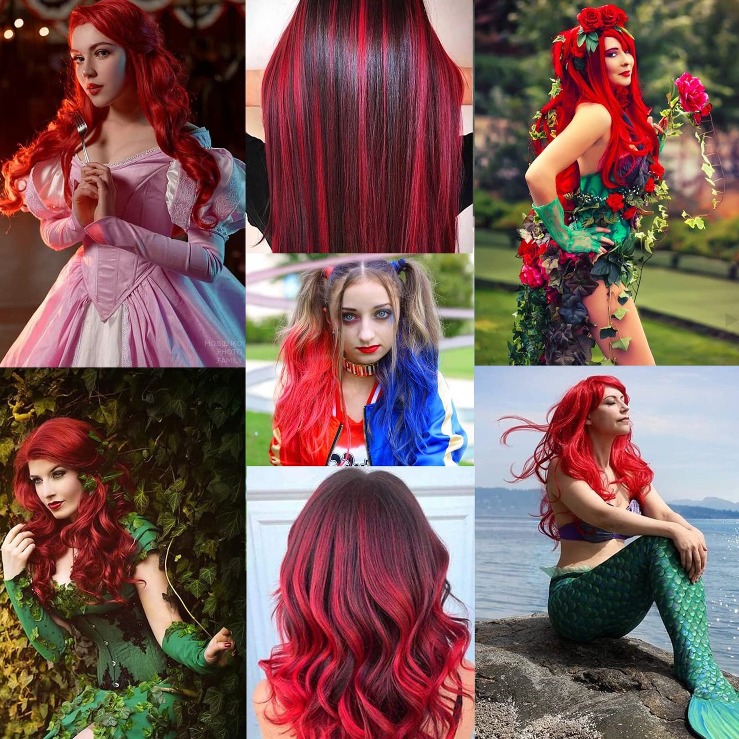Olldag 12 PCS Red Hair Extensions Clip in, 22 Inch Colored Hair Extensions Party Highlights Long Straight Synthetic Hairpieces for Women Kids Girls Cosplay