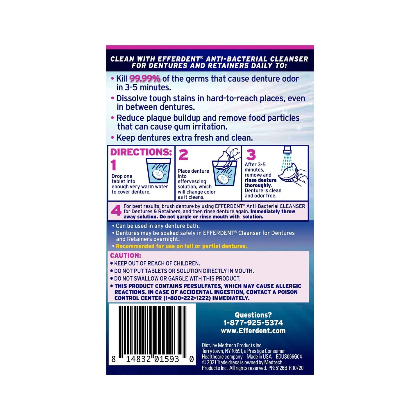 Efferdent Denture Cleanser Tablets, Complete Clean, Tablets, Multicolor, 252 Count