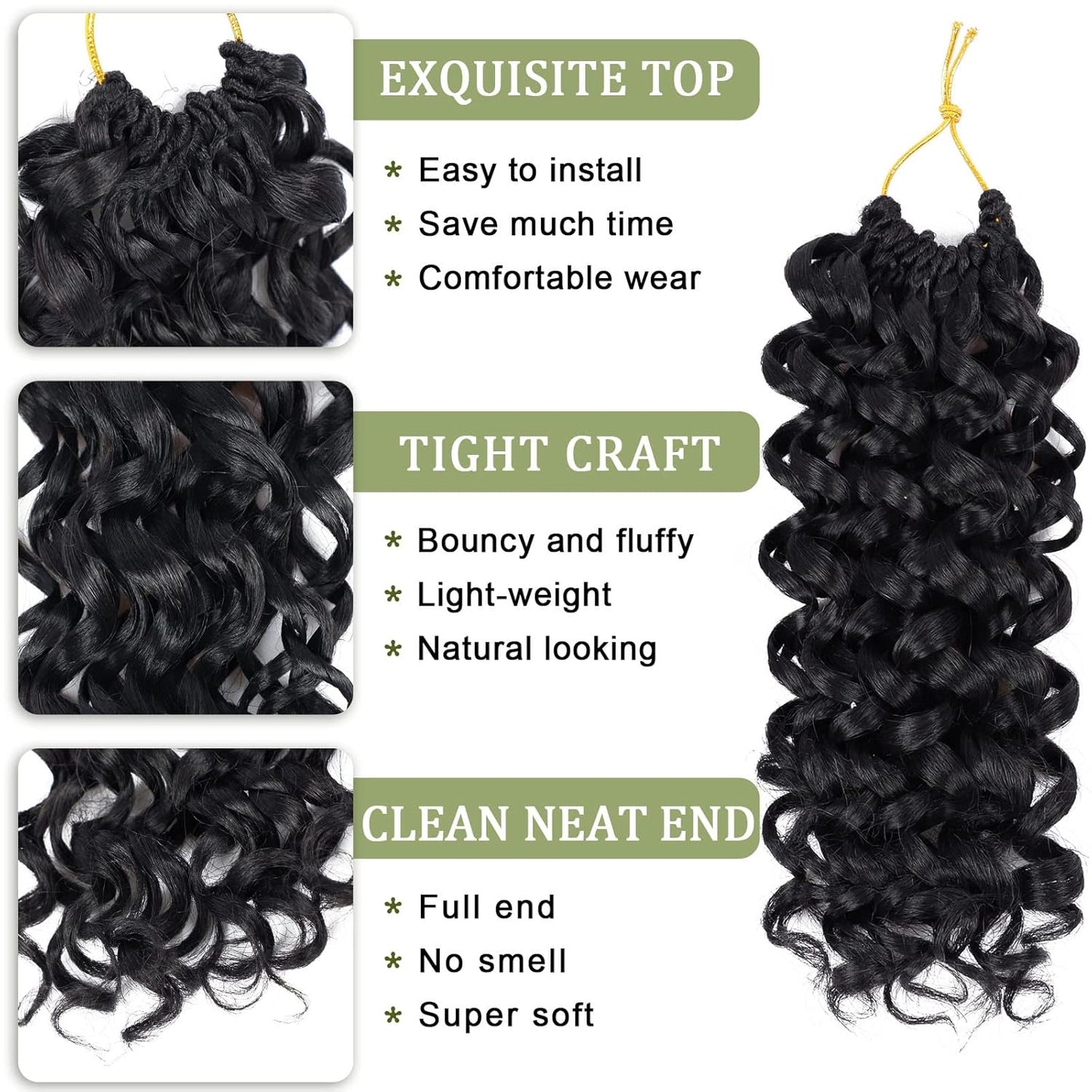 GoGo Curl Crochet Hair 10 Inch - 8 Packs Ombre Brown Water Wave Extensions for Black Women