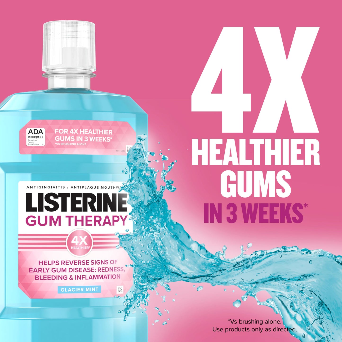 Listerine Gum Therapy Antiplaque & Anti-Gingivitis Mouthwash, ADA Accepted Oral Rinse Helps Reverse Early Gingivitis Signs Like Bleeding Gums, 4X Healthier Gums in 3 Weeks vs Brushing Alone, Mint, 1 L