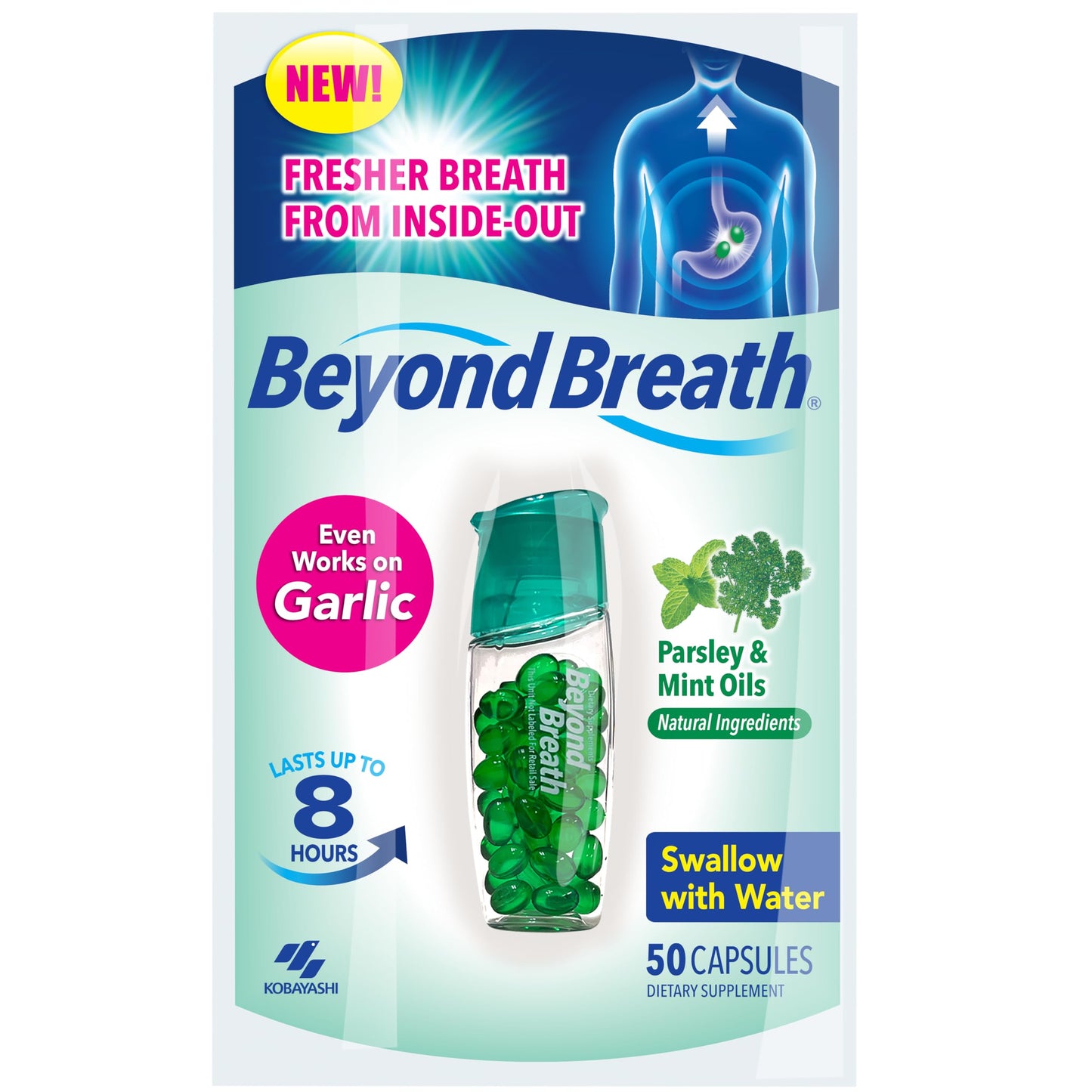Beyond Breath Breath Freshening Capsules, Fresher Breath From Inside-Out, Even Works On Bad Breath From Garlic, Lasts Up To 8 Hours, 50 Capsules