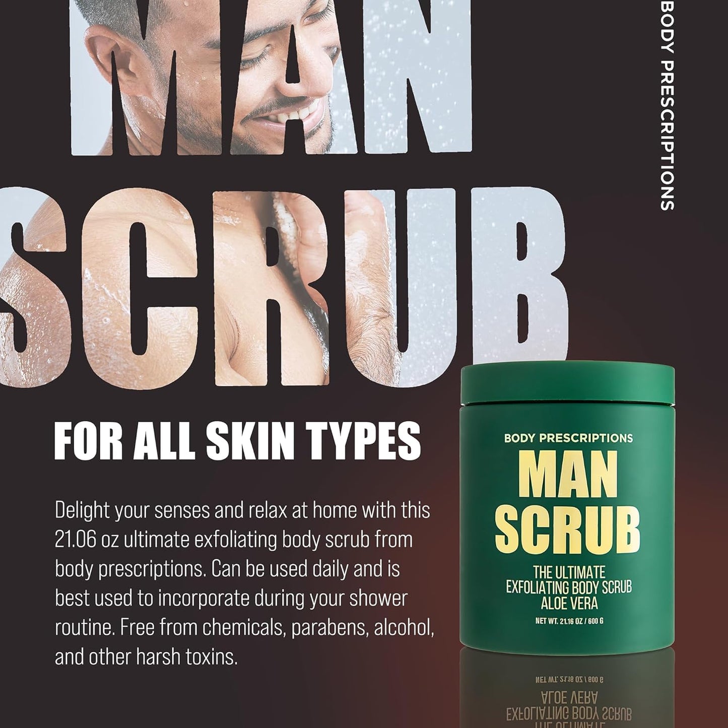 Men’s Charcoal Exfoliating Body Scrub – 21oz Cleansing Wash for All Skin Types