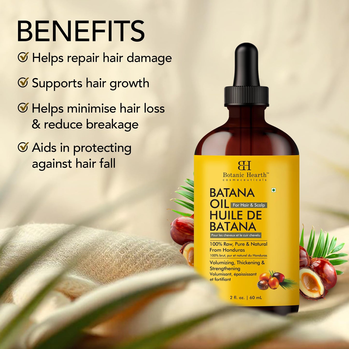 Dr Sebi Batana Oil for Hair Growth- Weightless(Glass bottle 2 fl oz) | 100% Pure & Unrefined Oils from Honduras, Lightweight Summer Hair Oil for Strengthening & Volumizing by Botanic Hearth