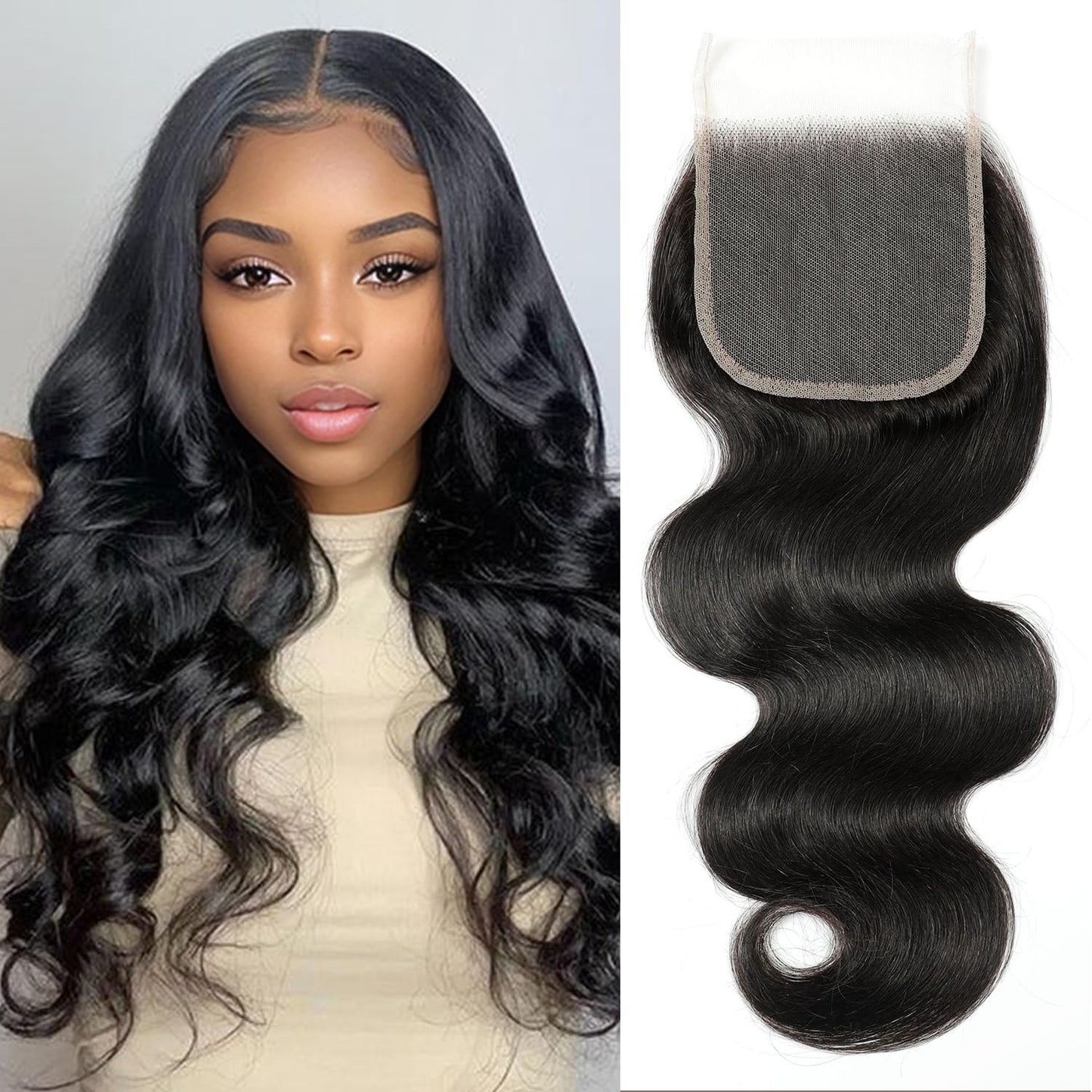 5x5 HD Lace Closure Body Wave Human Hair - Pre-Plucked Natural Hairline (10 Inch, Natural Color)