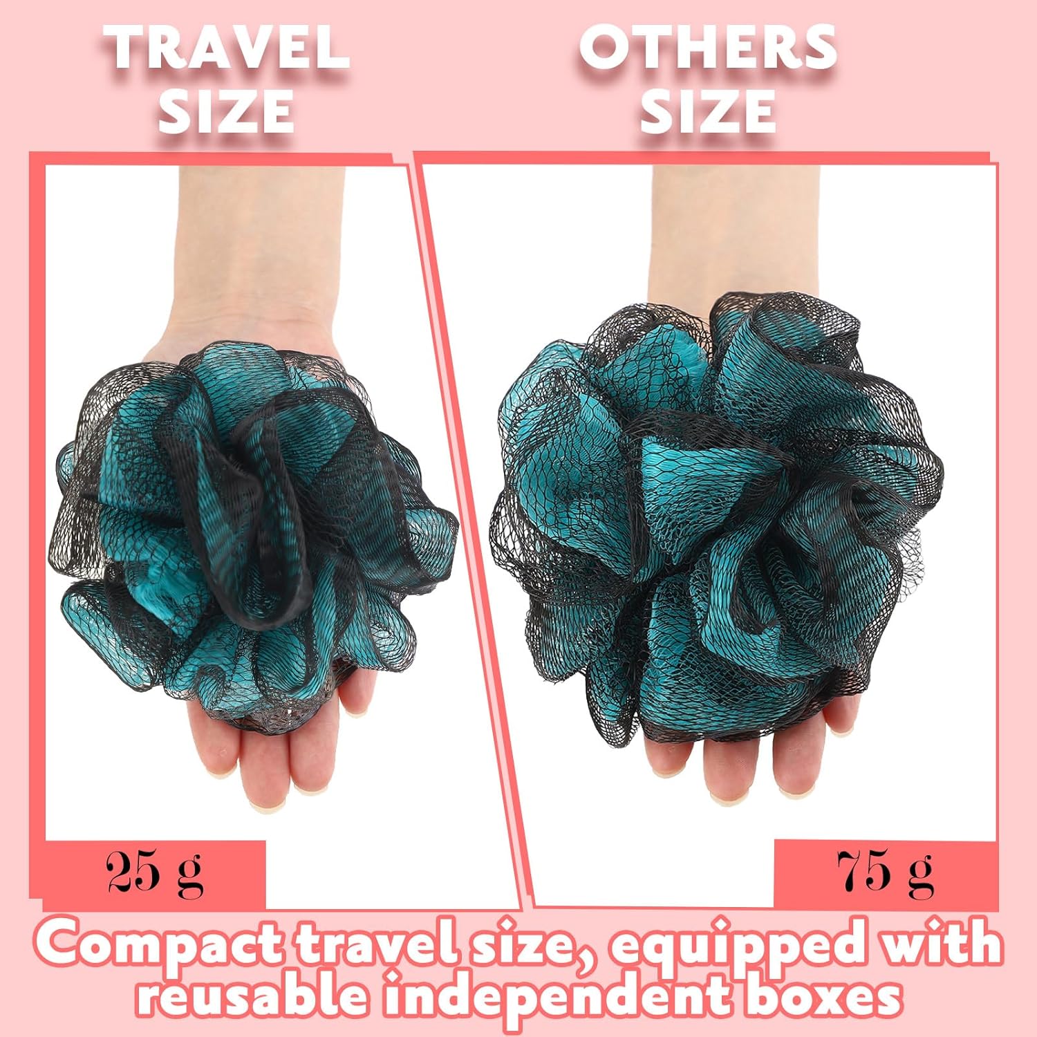 Travel Size Loofah Set - 12 Individually Wrapped Mini Bath Sponges with Case (Black, 25g)