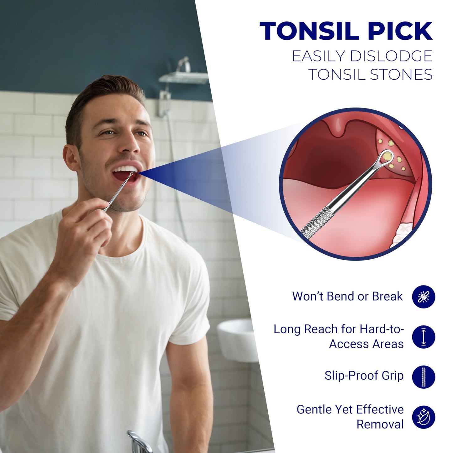 Oravix Tonsil Stone Remover Tool Pack of 2, Metal Tonsil Stone Removal Tool, 7’’ Surgical-Grade Stainless Steel Metal Pick with 10 Soft Silicone Tips, Fight Bad Breath, Safe & Easy