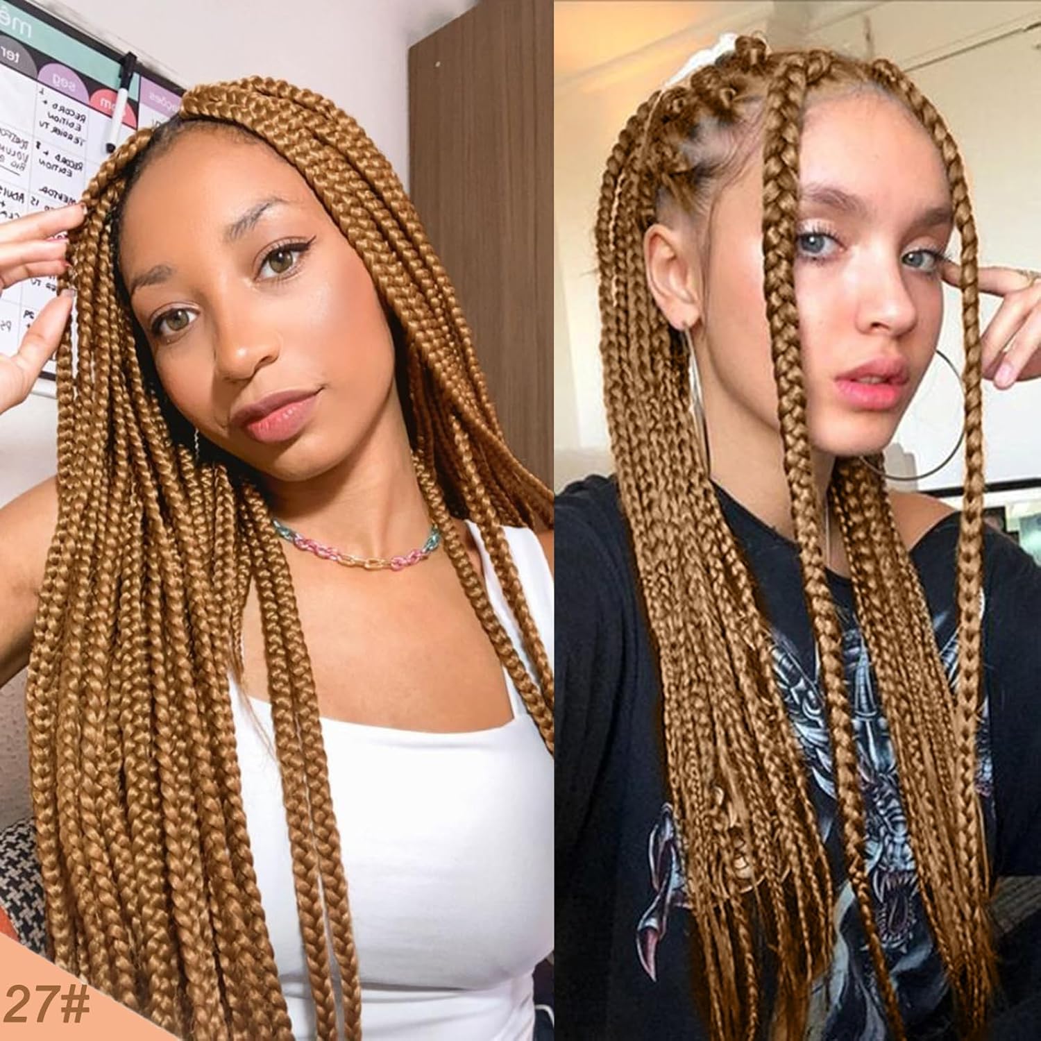 27" Honey Blonde Pre-Stretched Braiding Hair - 26 Inch, 8 Packs, Soft Yaki Extensions