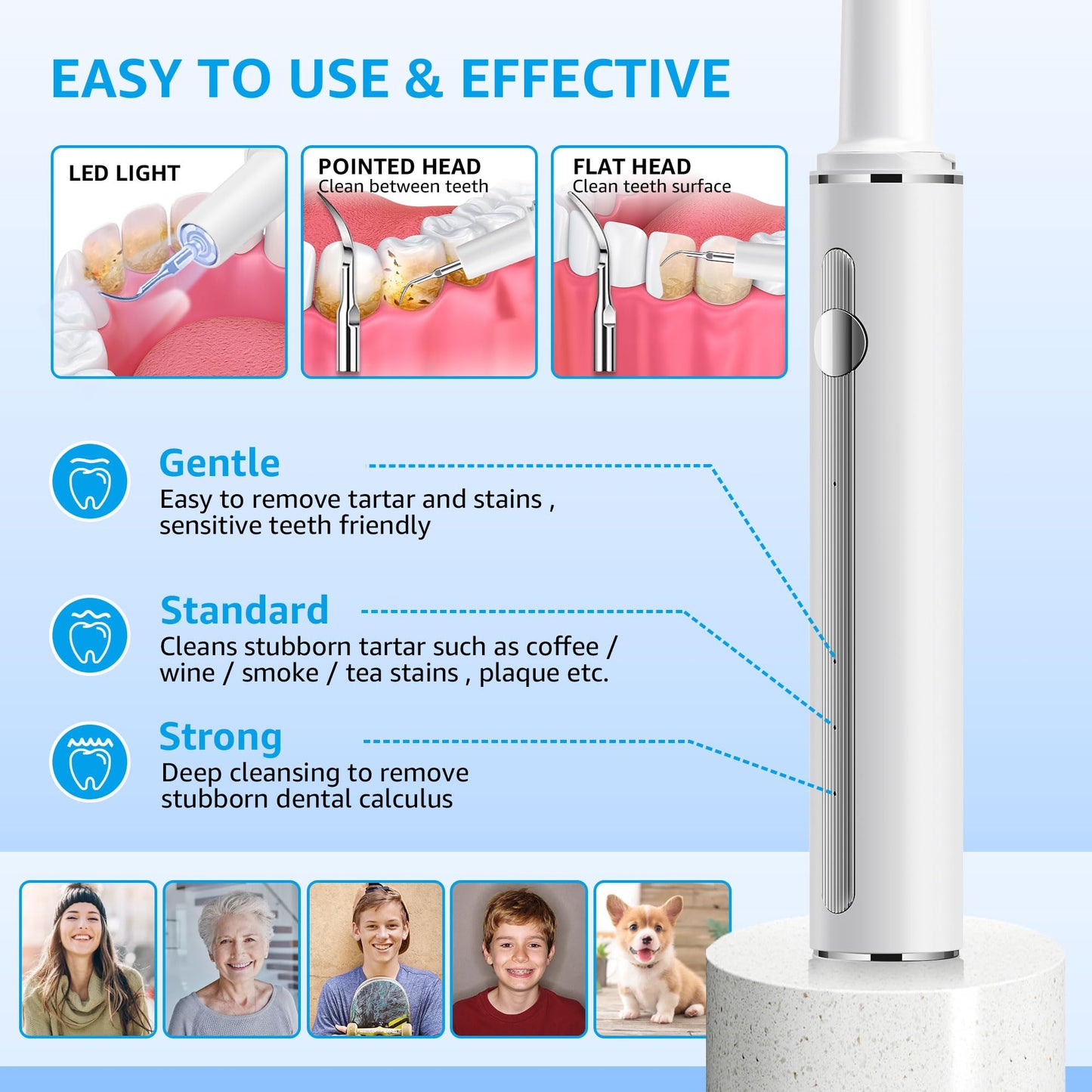 Teeth Cleaning Kit Plaque Remover for Teeth, Portable Dental Plaque Remover Tool with LED, Plaque Blaster for Human Teeth with 3 Modes, Tooth Scraper Plaque Tartar Remover for Teeth with Dental Tools