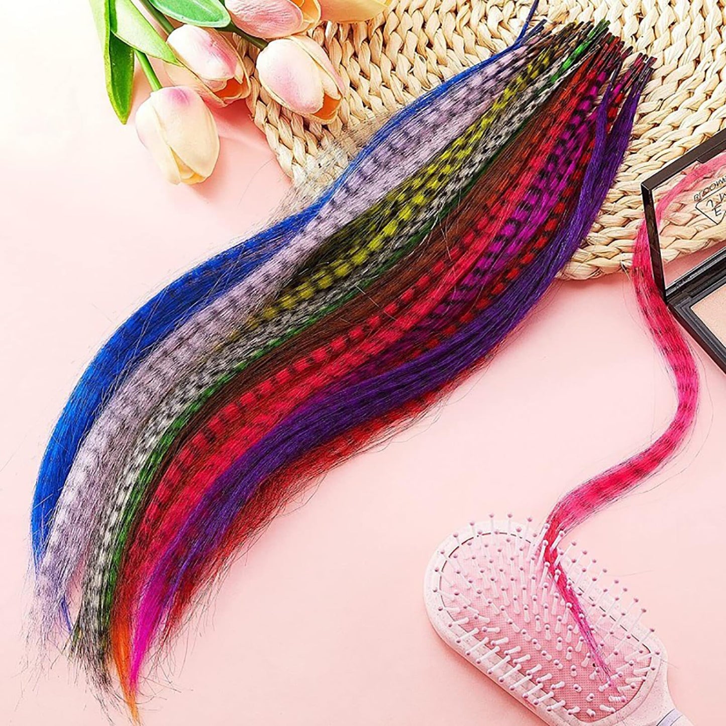 Feather Hair Extensions Kit Feathers for Hair Strand Hair Extensions Clip in Extensions Colorful Hair Strands Hair Extensions for Women 50PCS