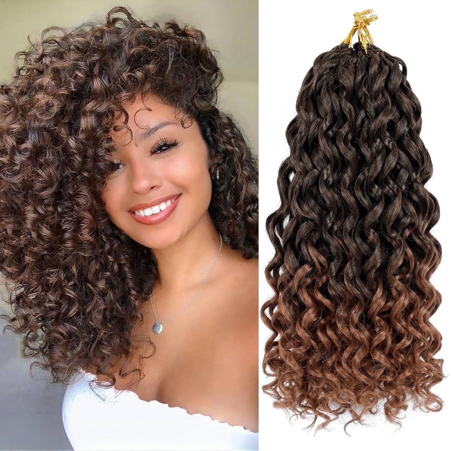 GoGo Curl Crochet Hair 10 Inch - 8 Packs Ombre Brown Water Wave Extensions for Black Women