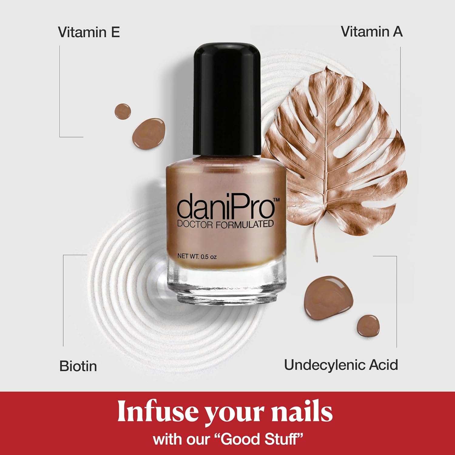 Vegan Pearlescent Mocha Nail Polish - Doctor-Formulated with Biotin & Undecylenic Acid, 0.5 oz