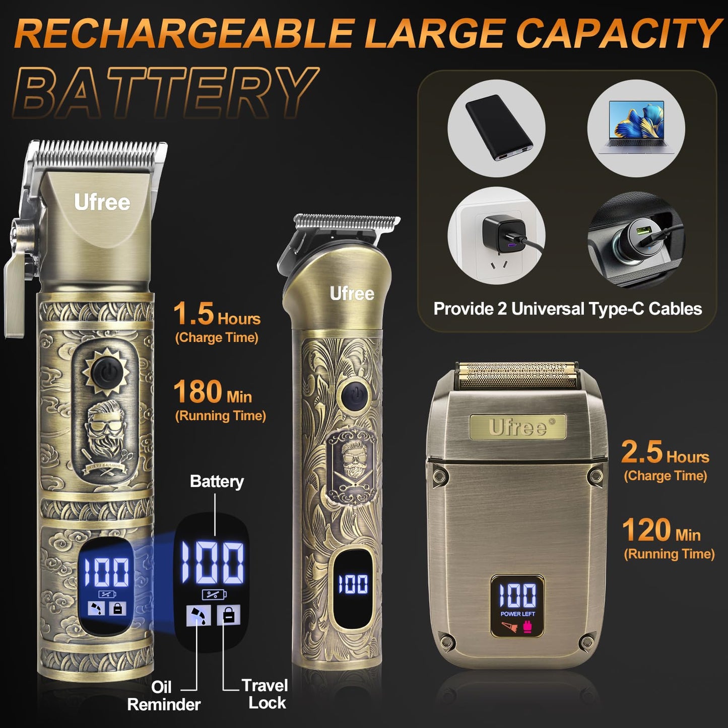 Ufree Beard Trimmer, Hair Clippers Mens Shaver Electric Razor, Hair Trimmer for Men Cordless Barber Clippers and Trimmers Set, Hair Cutting Kit for Men Grooming Gifts