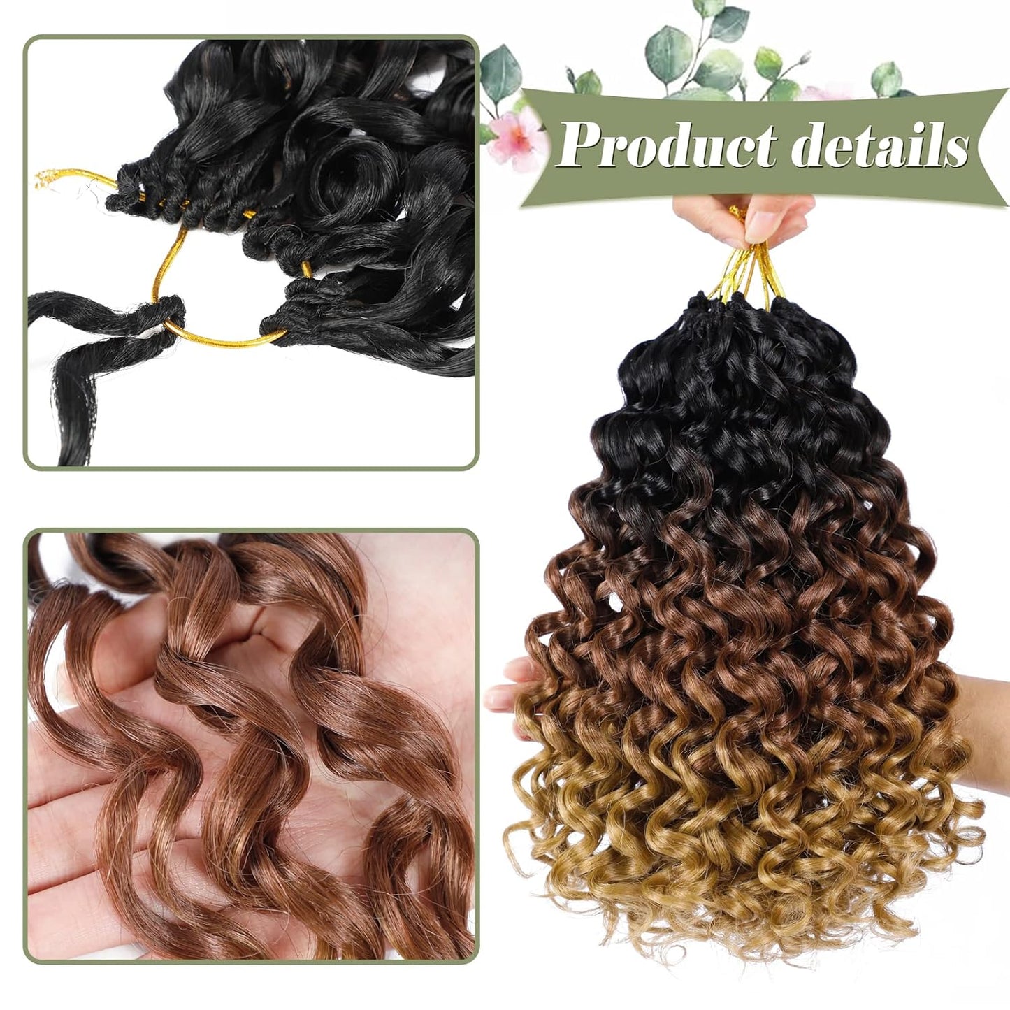 GoGo Curl Crochet Hair 10 Inch - 8 Packs Ombre Brown Water Wave Extensions for Black Women