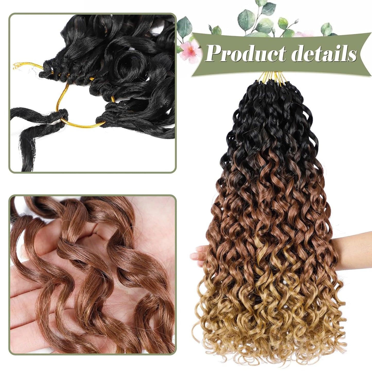GoGo Curl Crochet Hair 10 Inch - 8 Packs Ombre Brown Water Wave Extensions for Black Women