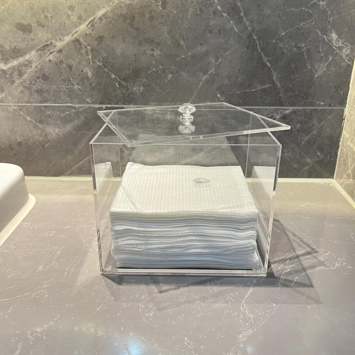 Clean Skin Club Acrylic Disposable Face Towels Holder - Bathroom Organizer & Storage Box
